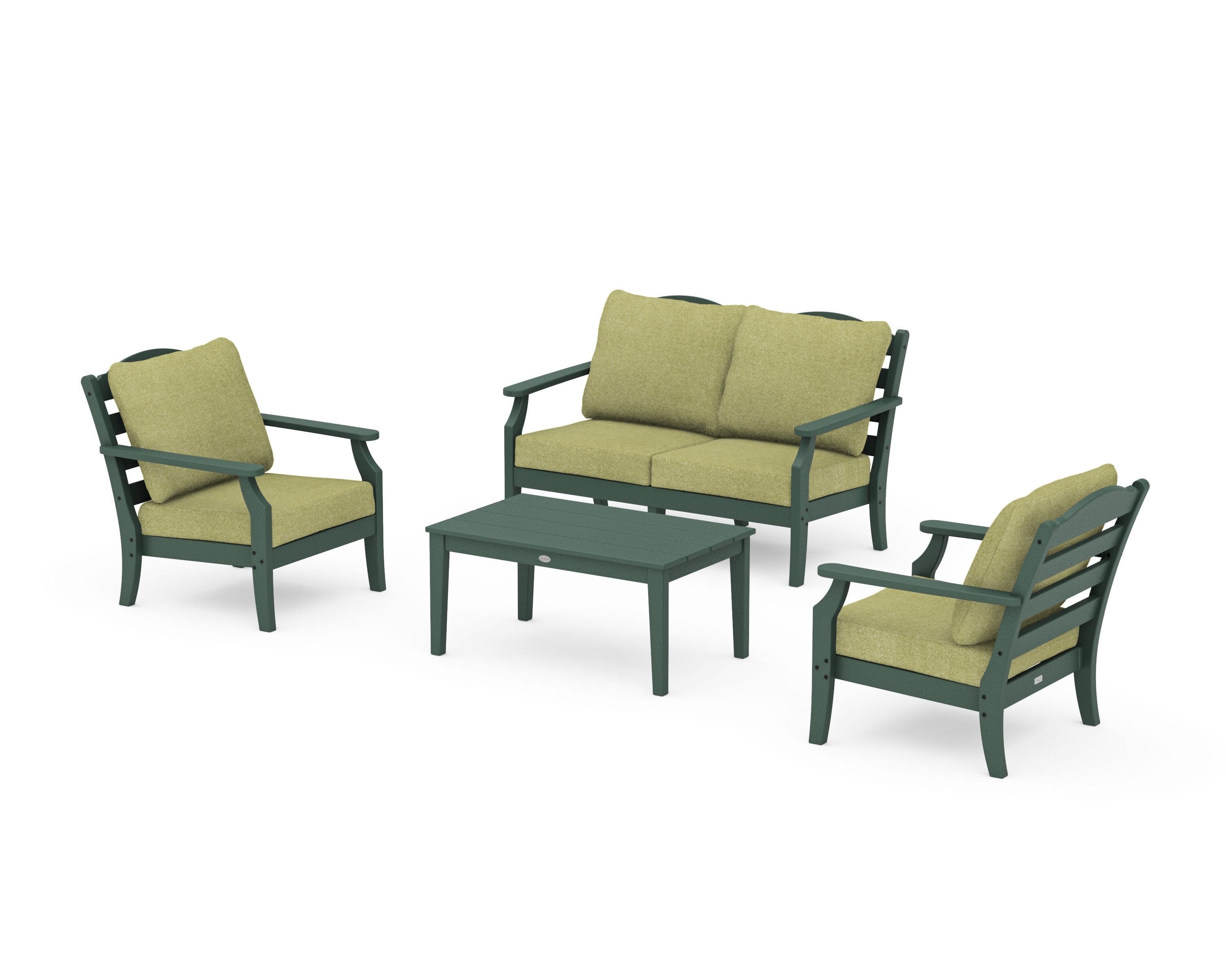 Savannah 4-Piece Deep Seating Set with Loveseat in Green / Chartreuse Boucle