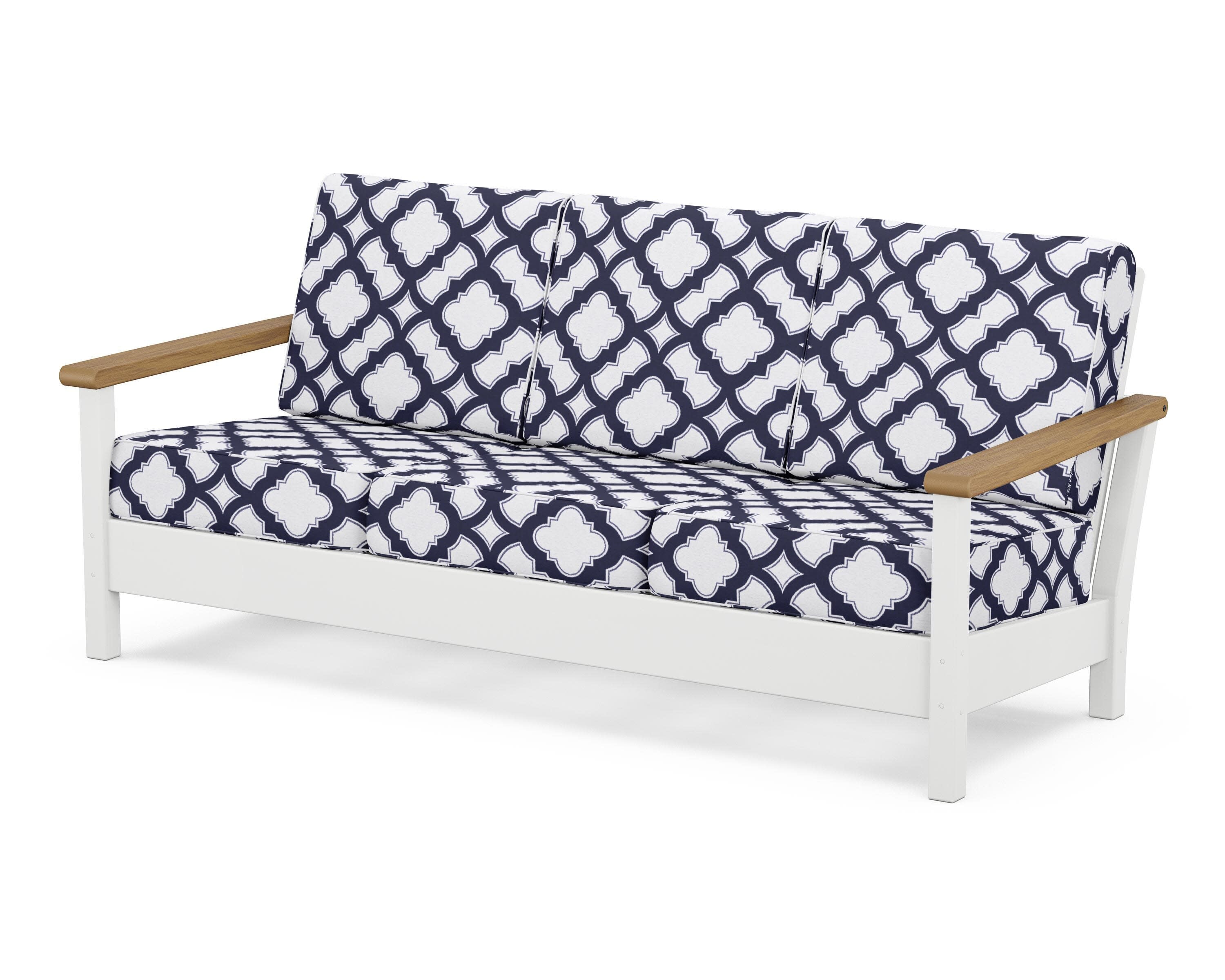 Harbour Deep Seating Sofa in White / Natural / Trellis Navy