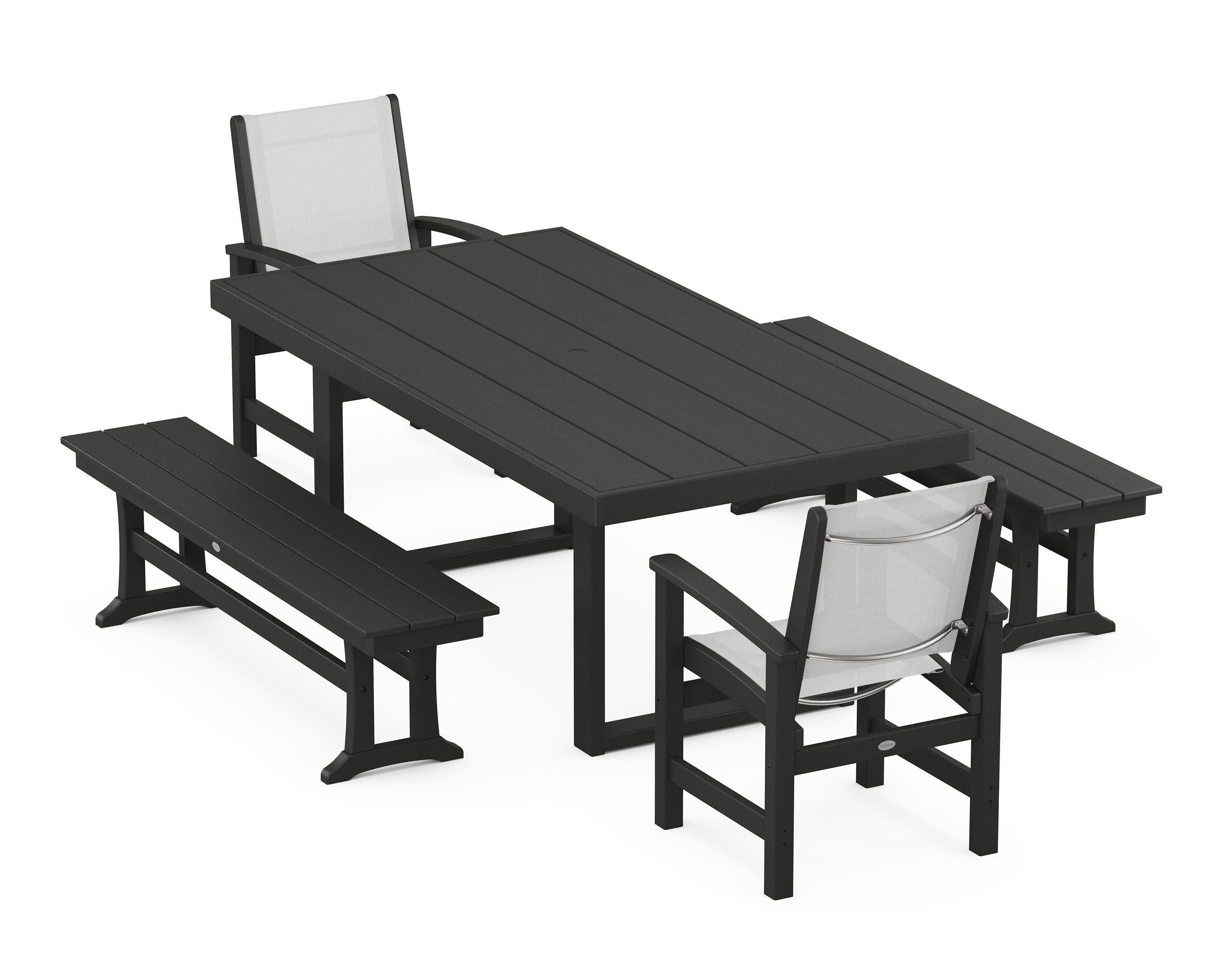 Coastal 5-Piece Dining Set with Trestle Legs in Black / White Sling