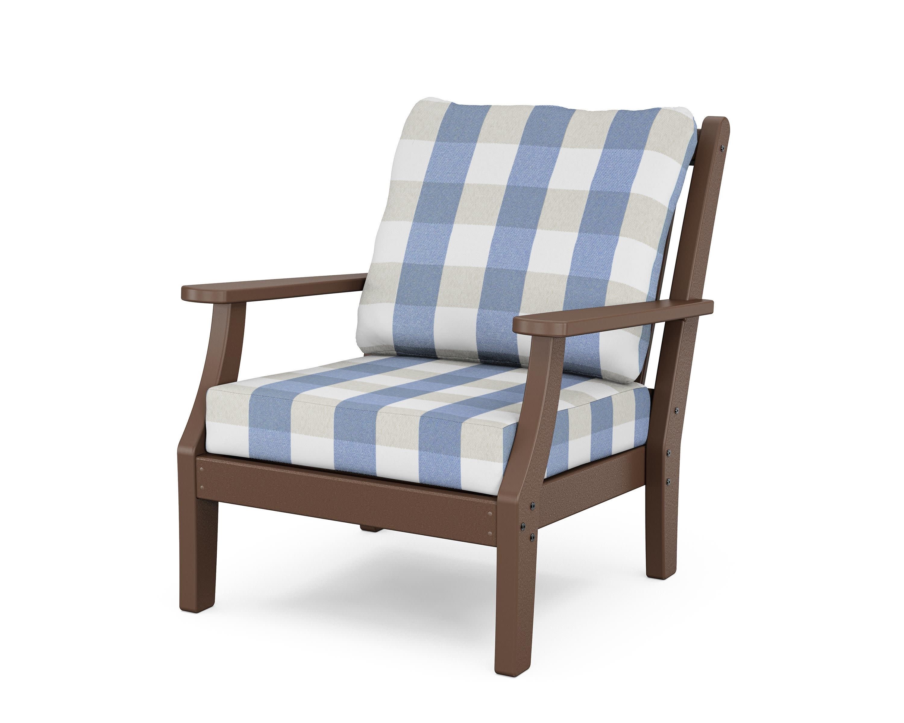 Wovendale Deep Seating Chair in Mahogany / Buffalo Plaid Sky Blue