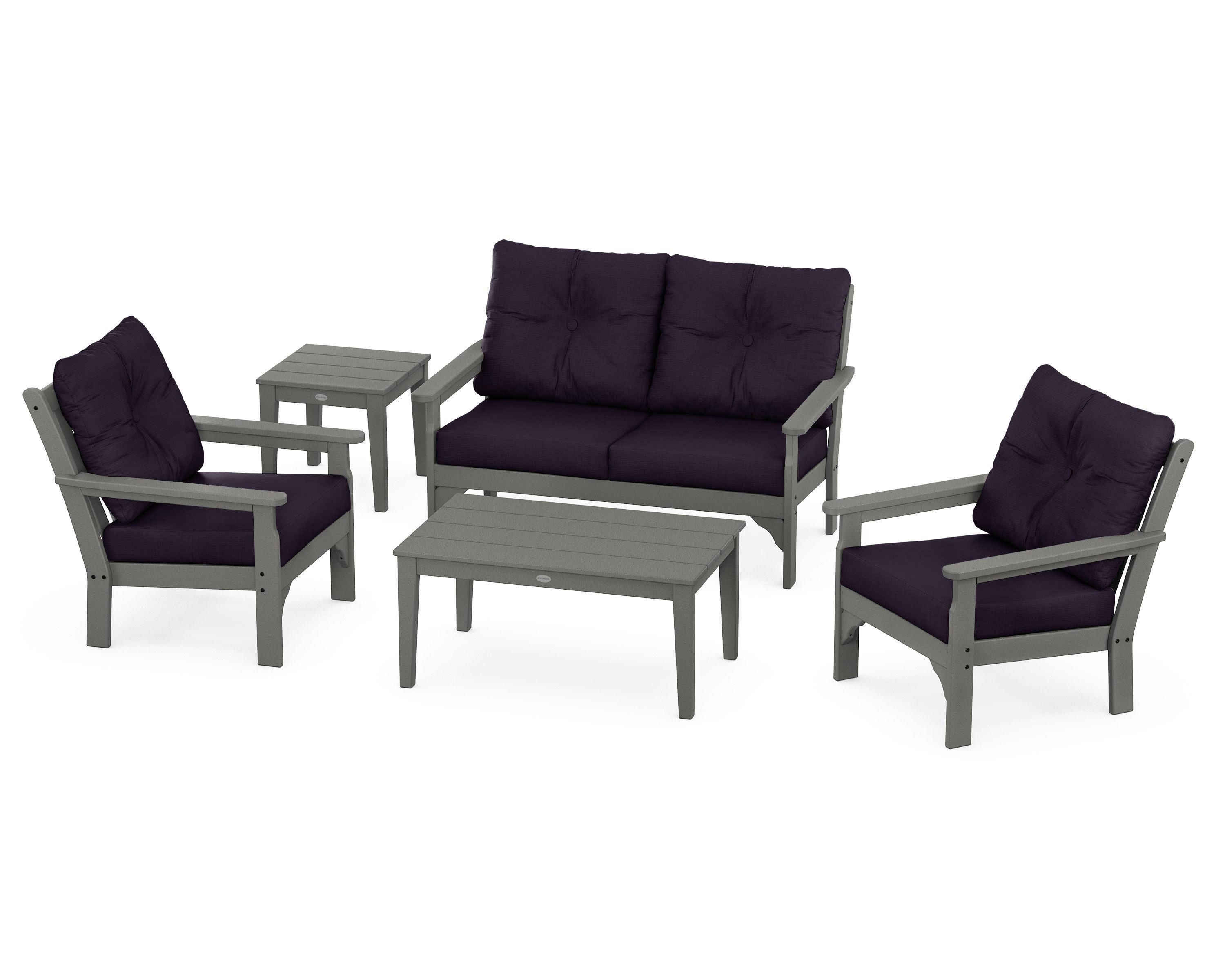 Vineyard 5-Piece Deep Seating Set in Slate Grey / Navy Linen