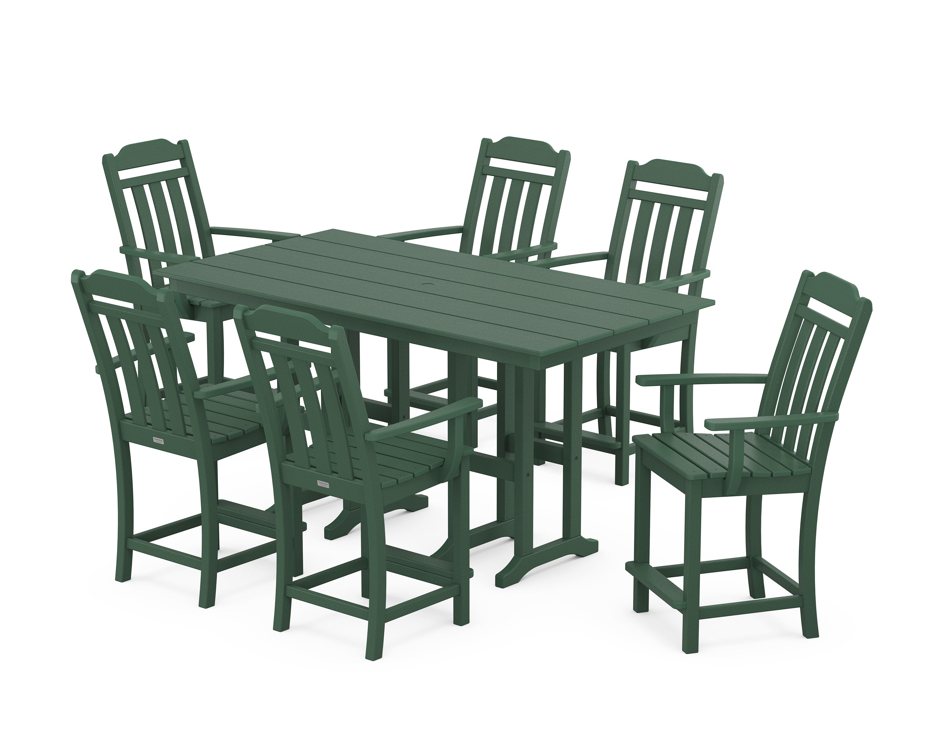 Cottage Arm Chair 7-Piece Farmhouse Counter Set in Green