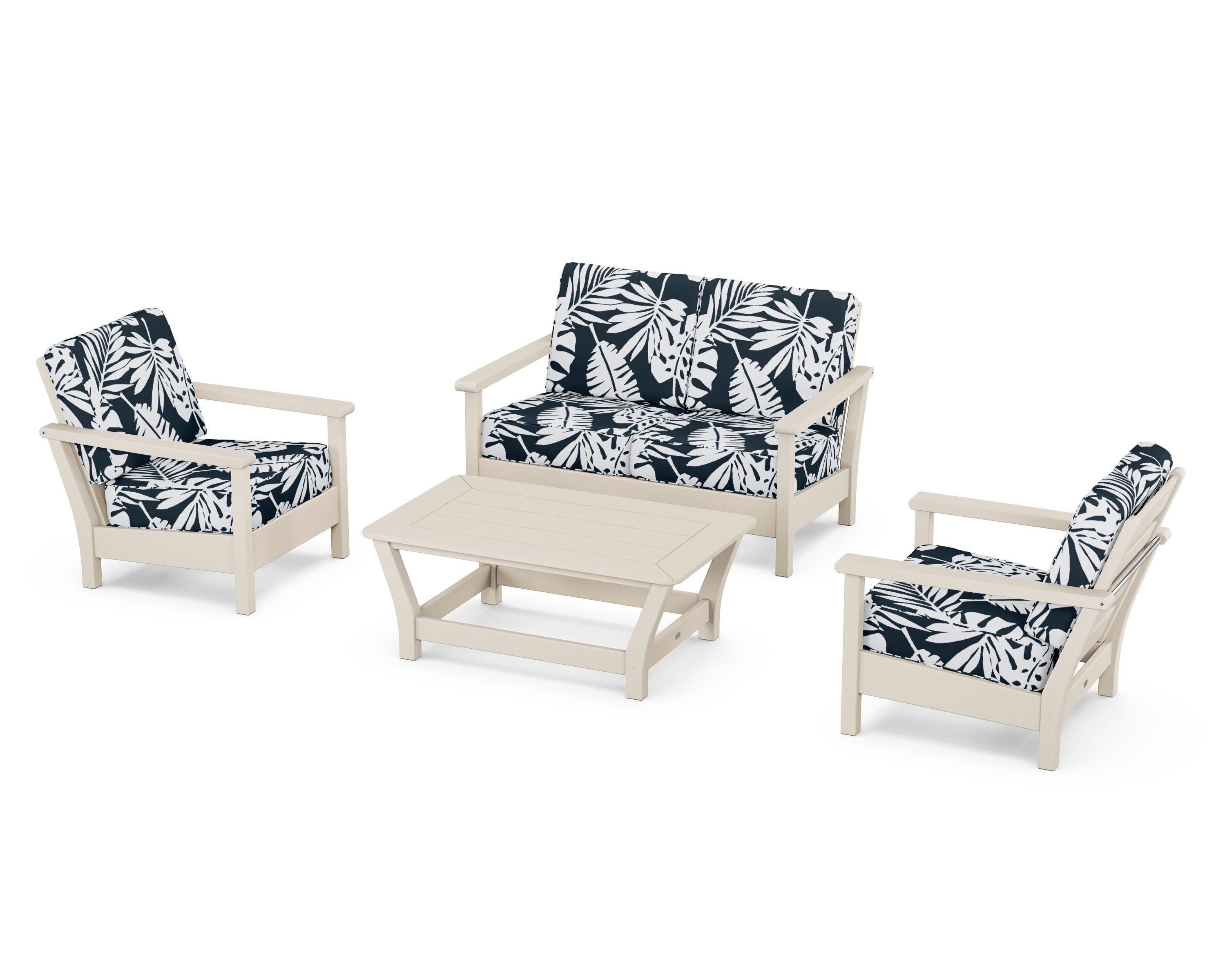 Harbour 4-Piece Deep Seating Set in Sand / Leaf Marine Indigo