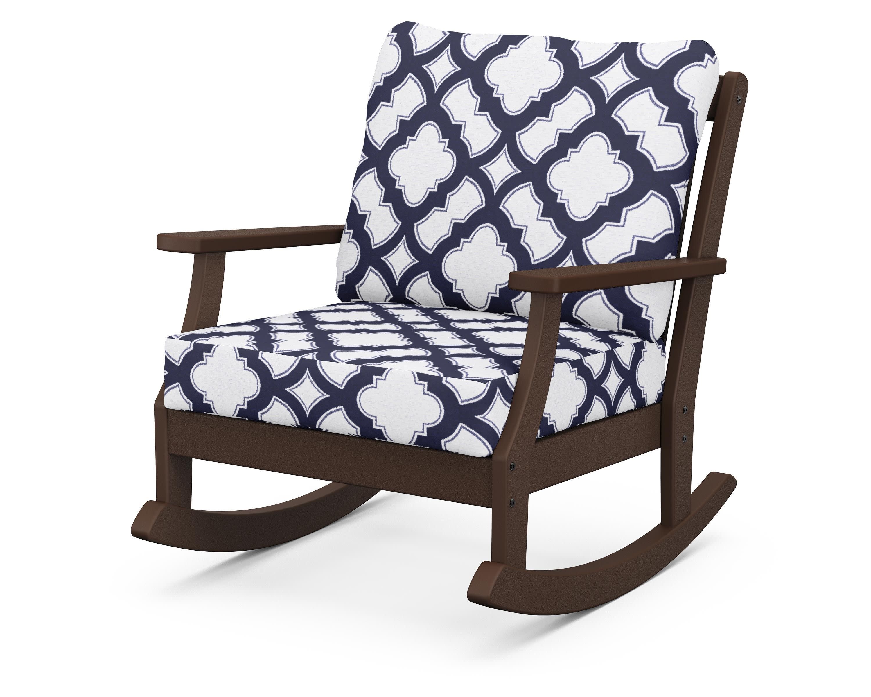 Braxton Deep Seating Rocking Chair in Mahogany / Trellis Navy