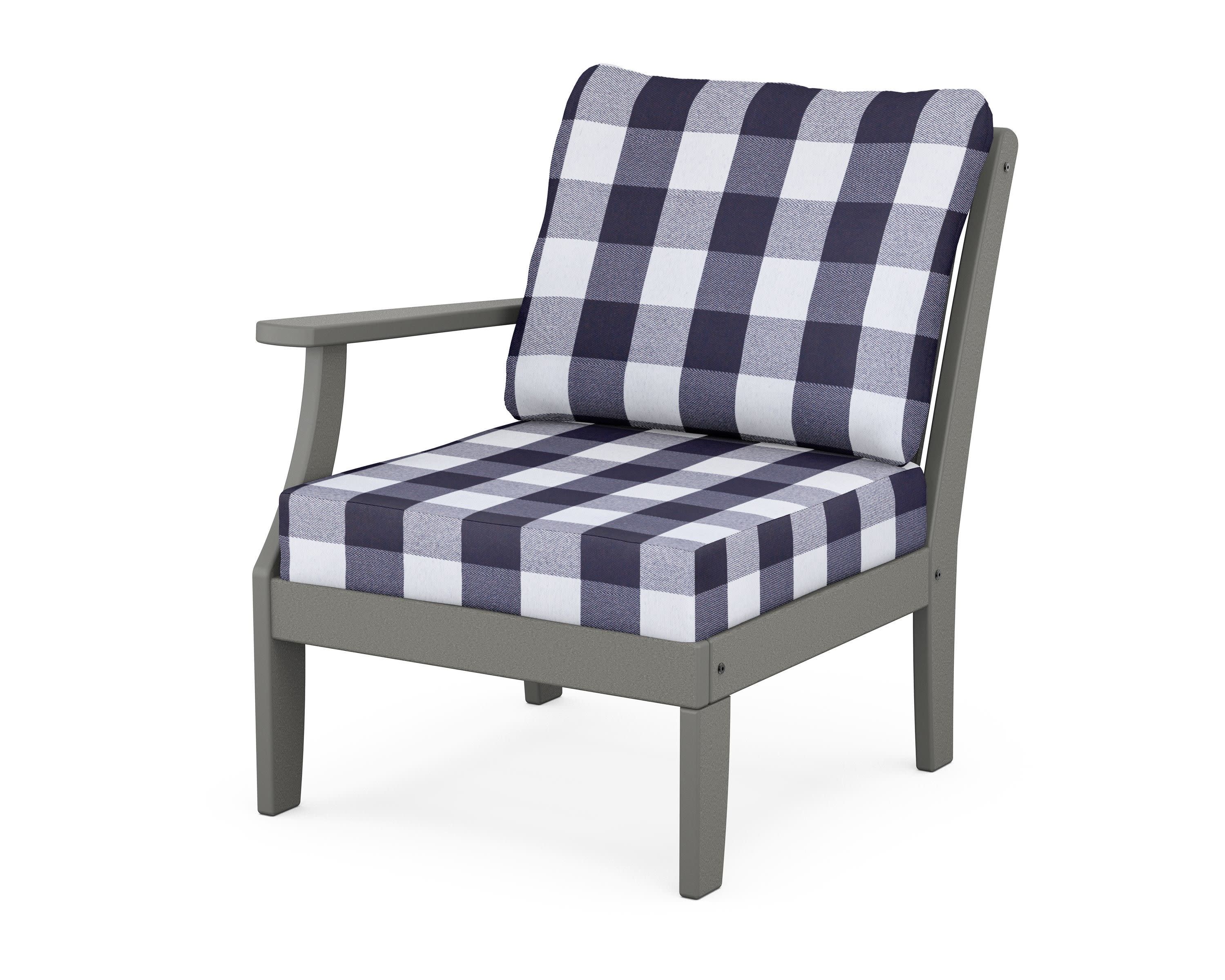 Braxton Modular Left Arm Chair in Slate Grey / Buffalo Plaid Navy