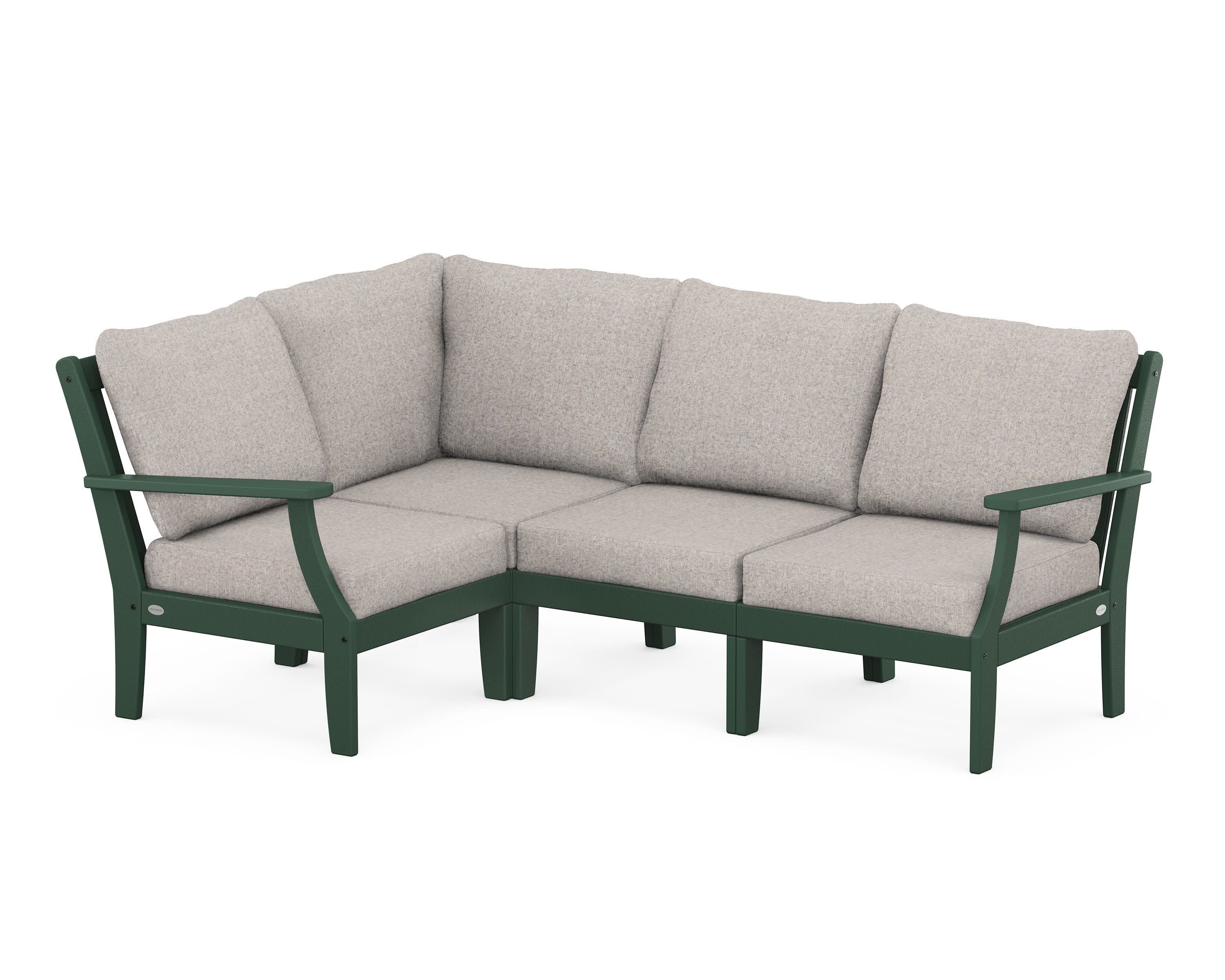Braxton Modular 4-Piece Deep Seating Set in Green / Weathered Tweed