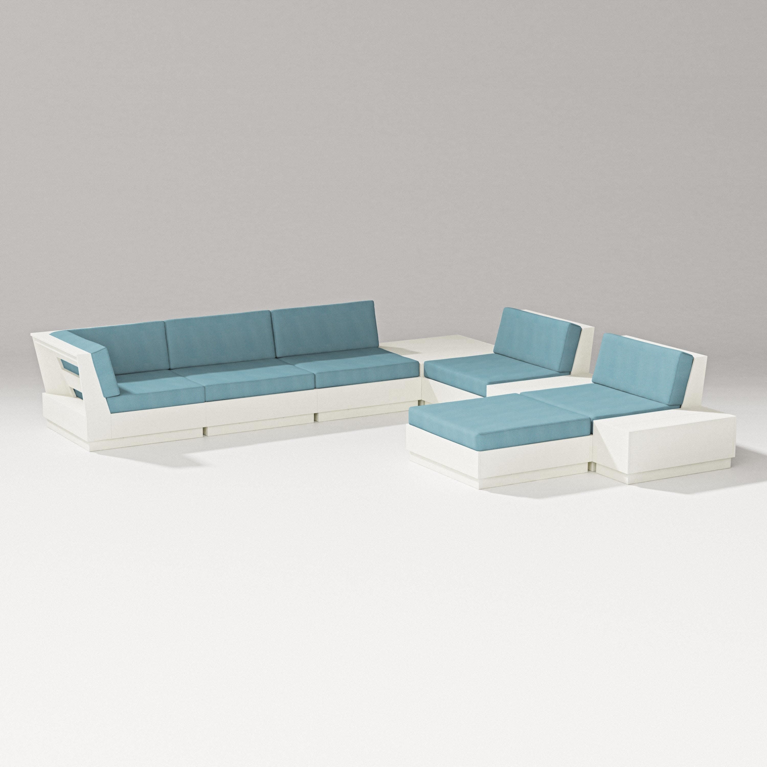 Elevate 9-Piece Conversation Sectional in Vintage White / Lattice Sky Blue