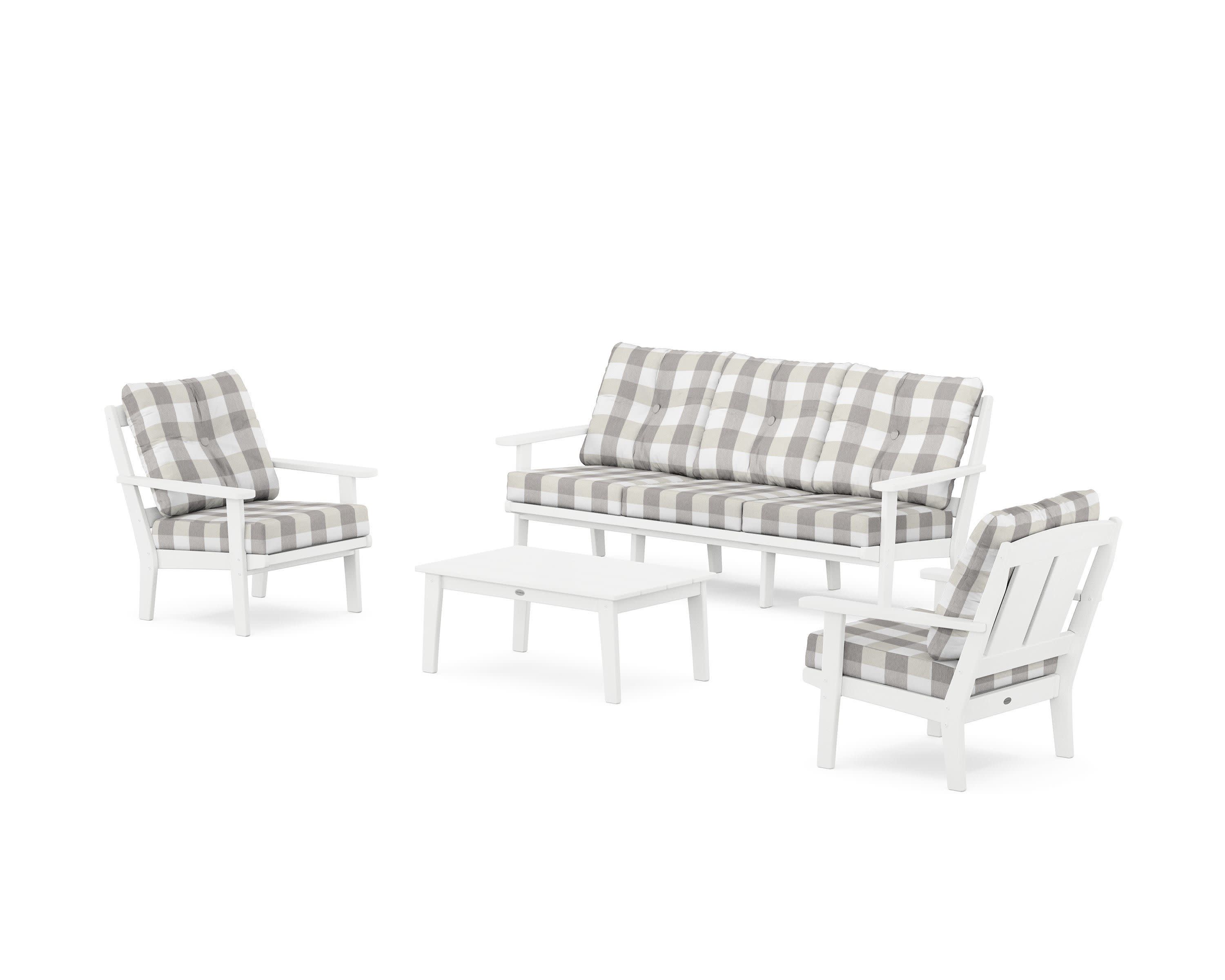 Mission 4-Piece Deep Seating Set with Sofa in White / Buffalo Plaid Grey Mist