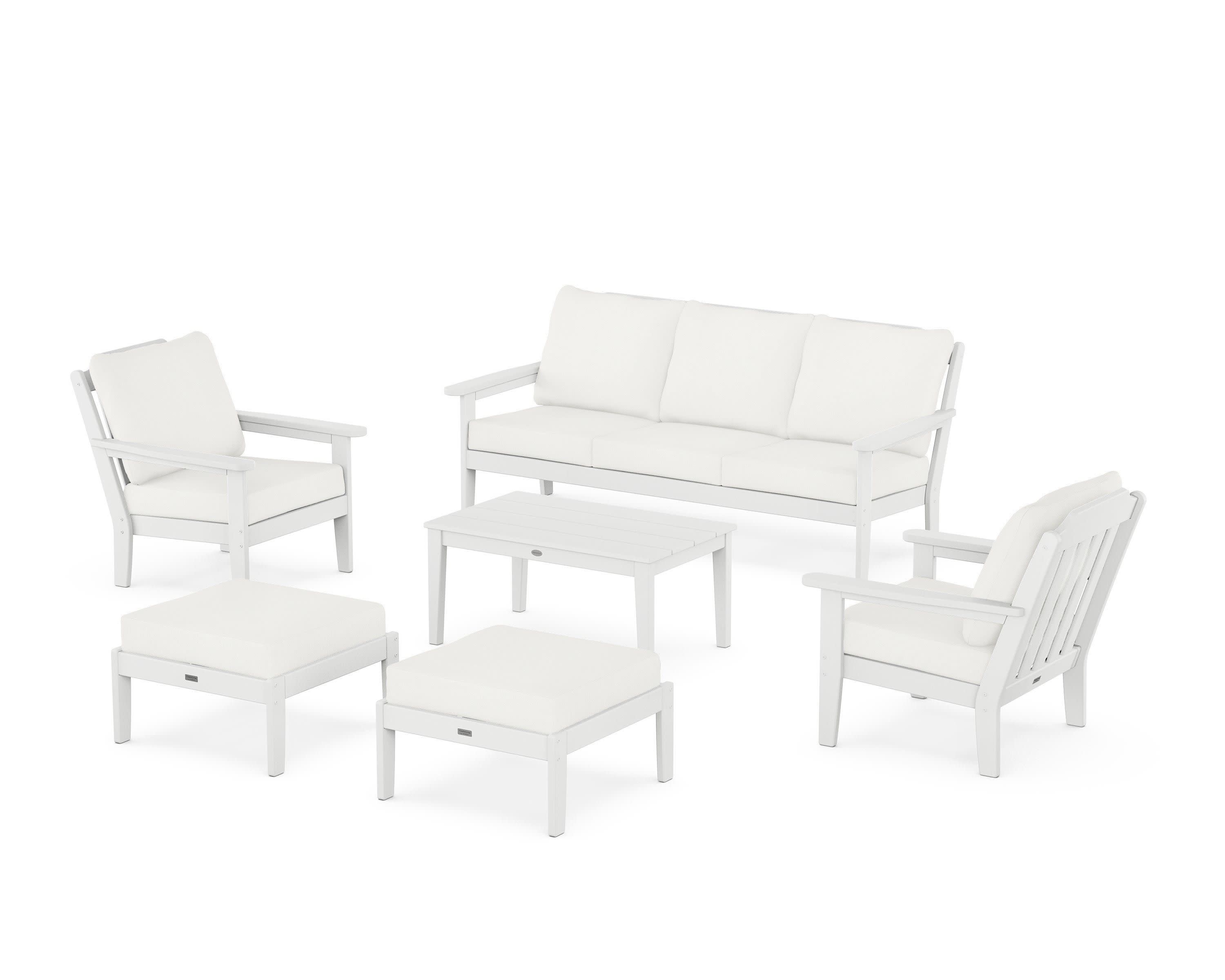 Cottage 6-Piece Lounge Sofa Set in White / Natural Linen