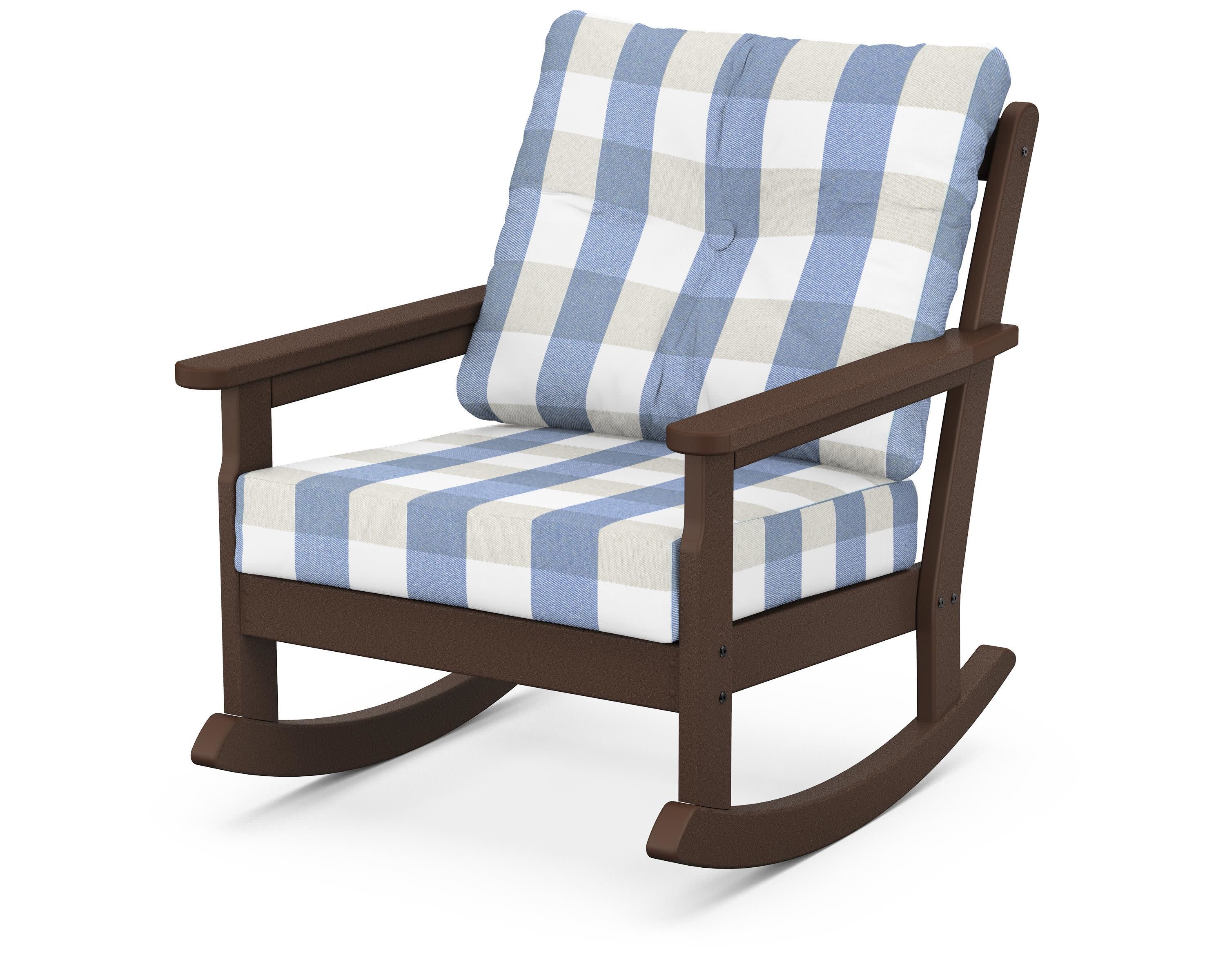 Vineyard Deep Seating Rocking Chair in Mahogany / Buffalo Plaid Sky Blue