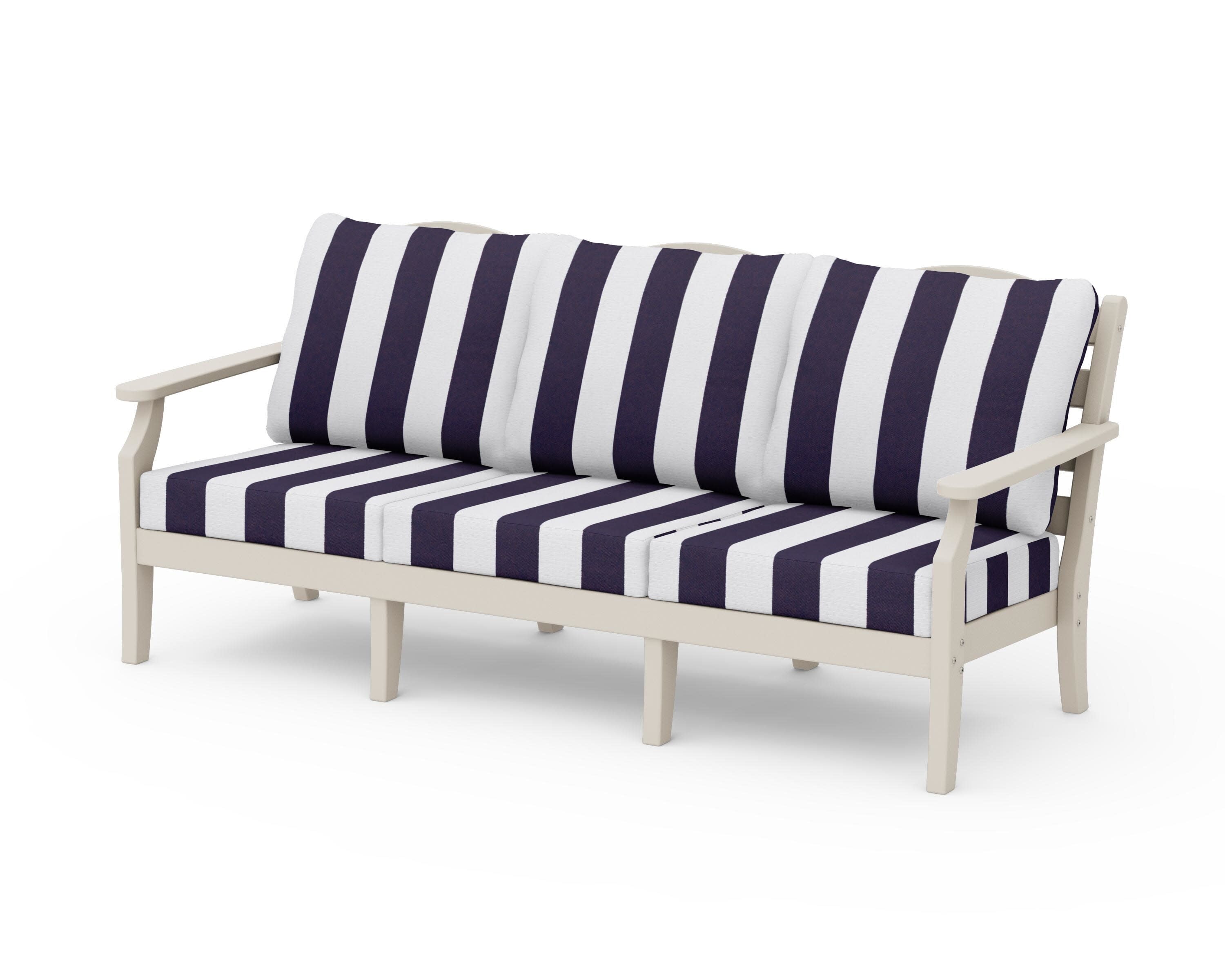 Savannah Deep Seating Sofa in Sand / Cabana Stripe Navy