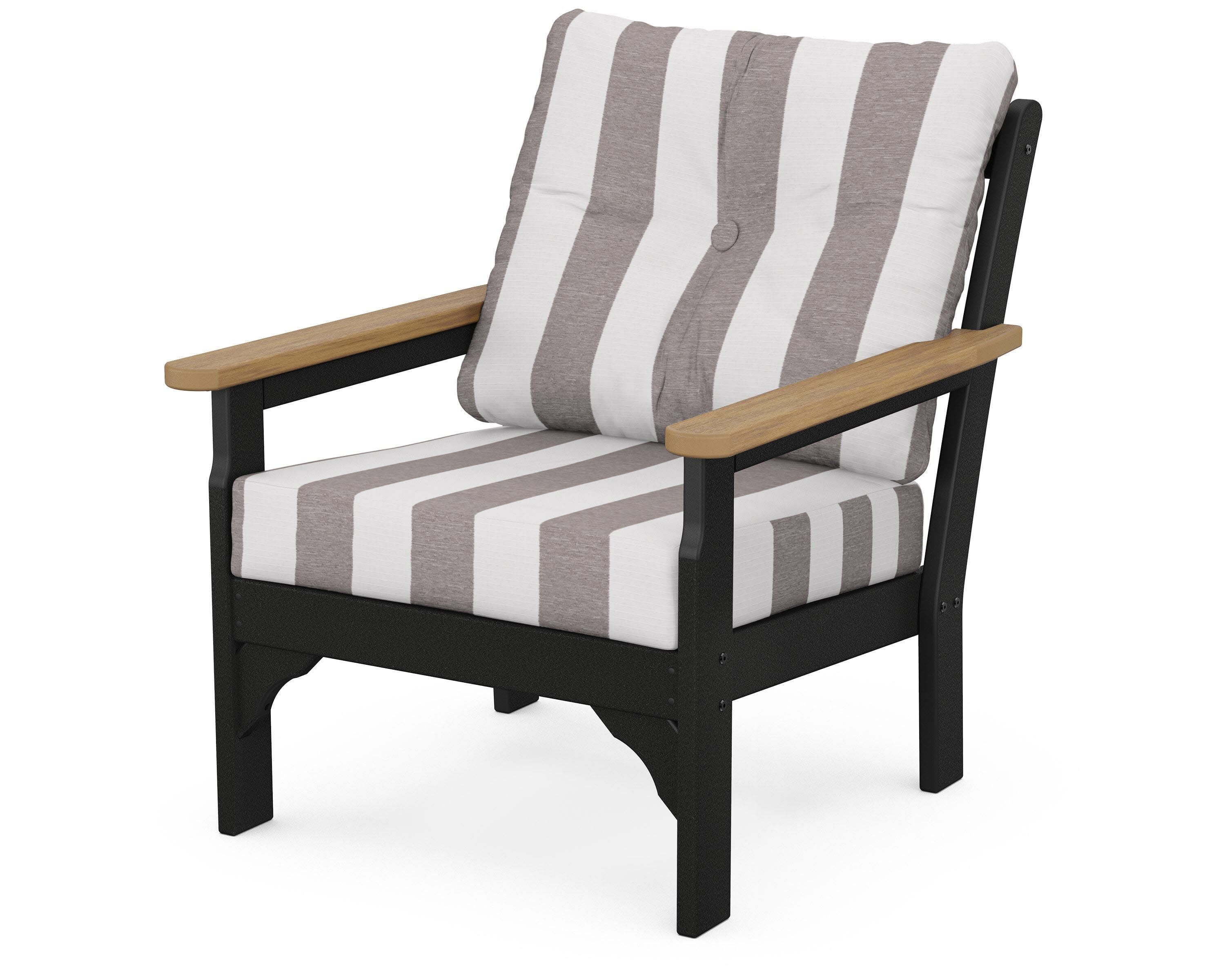 Vineyard Deep Seating Chair in Black / Natural / Cabana Stripe Grey Mist