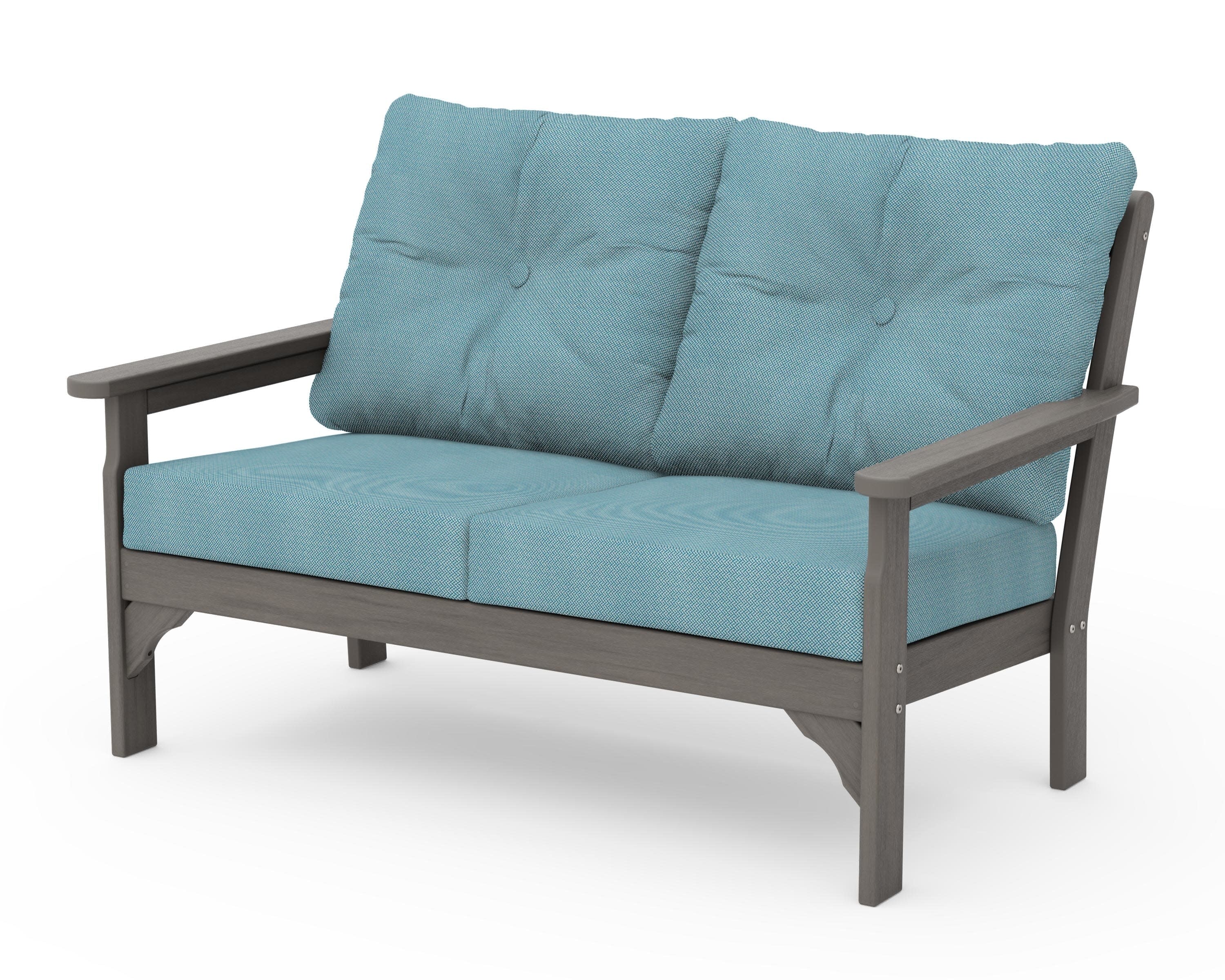 Vineyard Deep Seating Loveseat in Driftwood / Lattice Sky Blue
