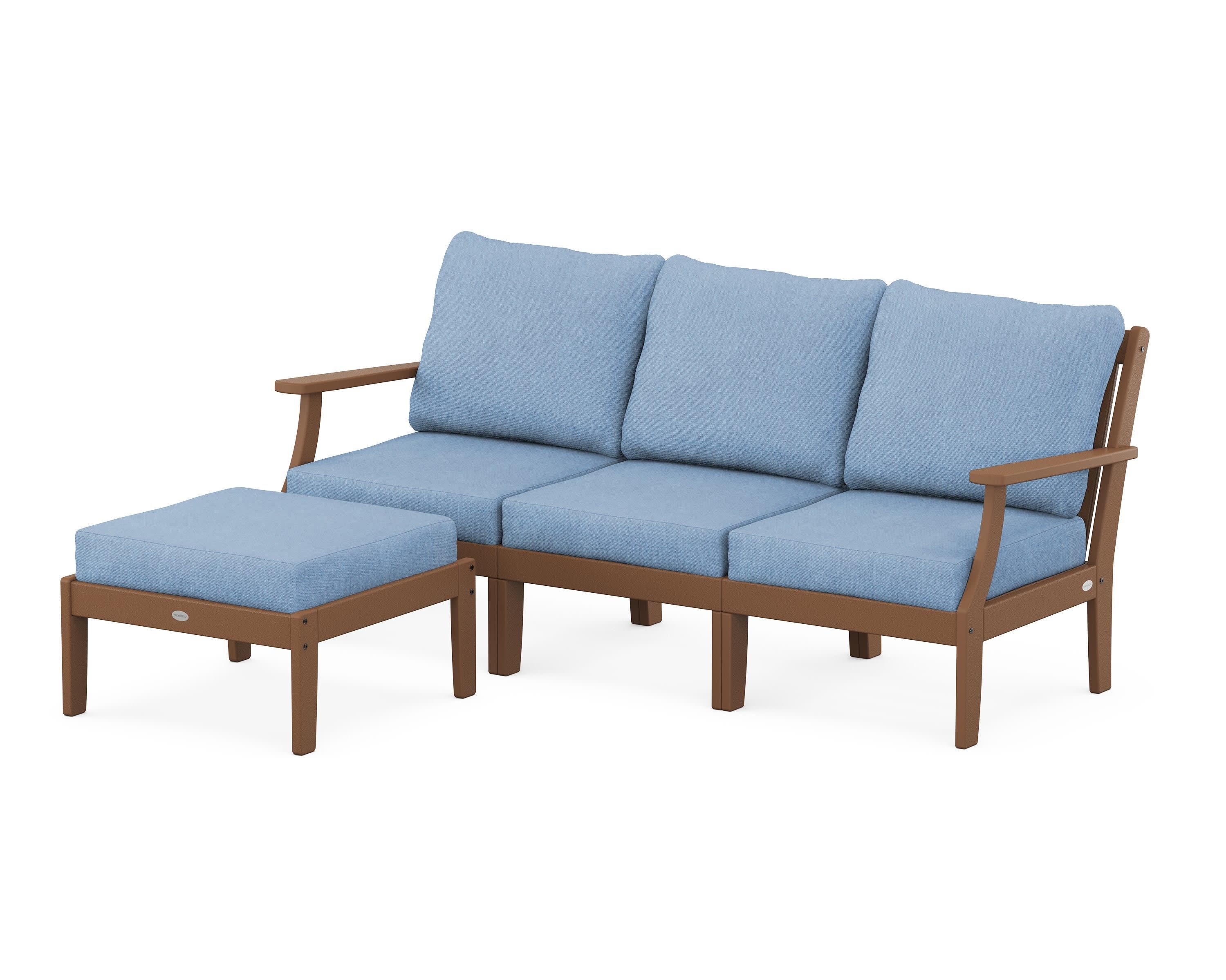 Braxton Modular 4-Piece Deep Seating Set with Ottoman in Teak / Sky Blue