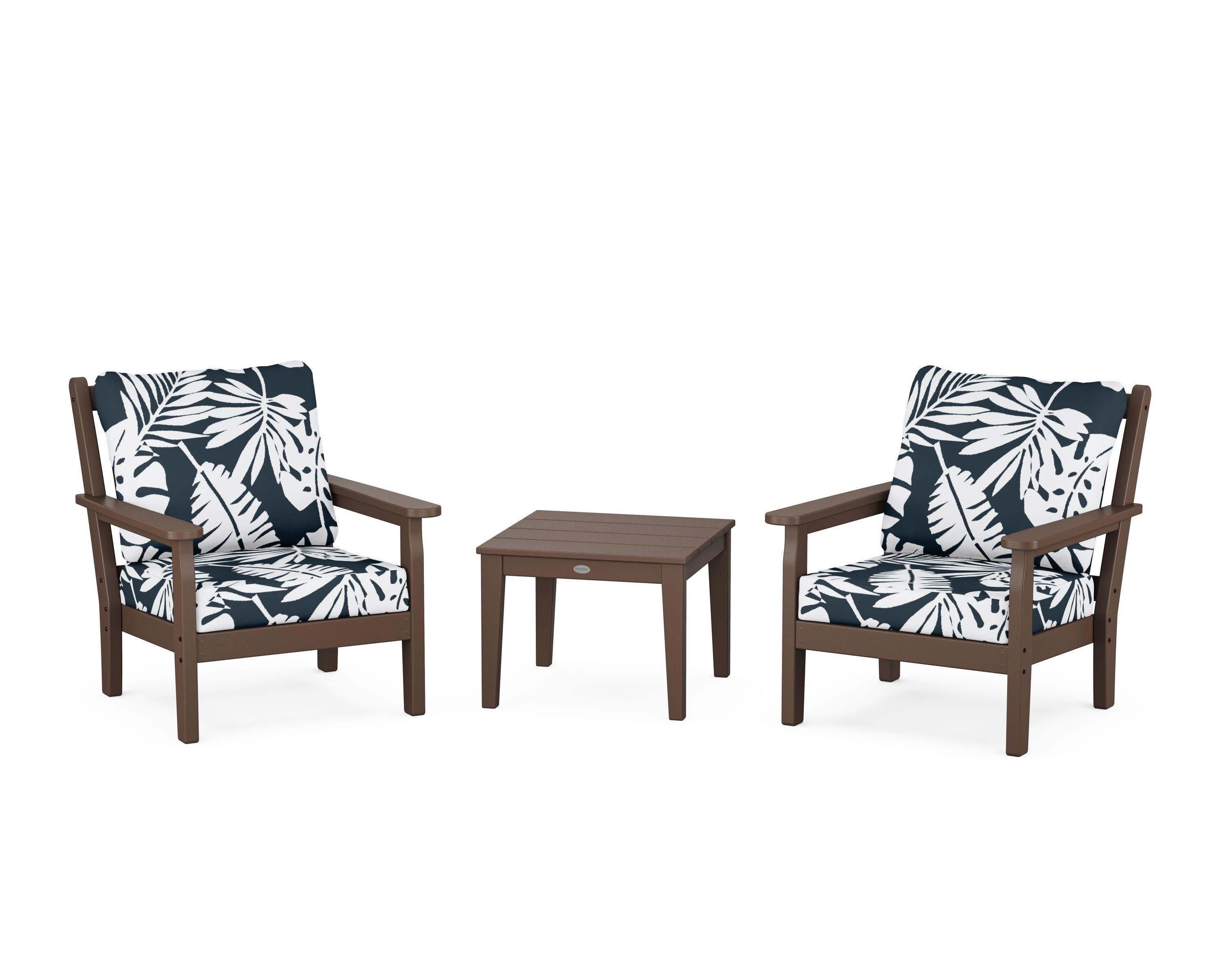 Chippendale 3-Piece Deep Seating Set in Mahogany / Leaf Marine Indigo
