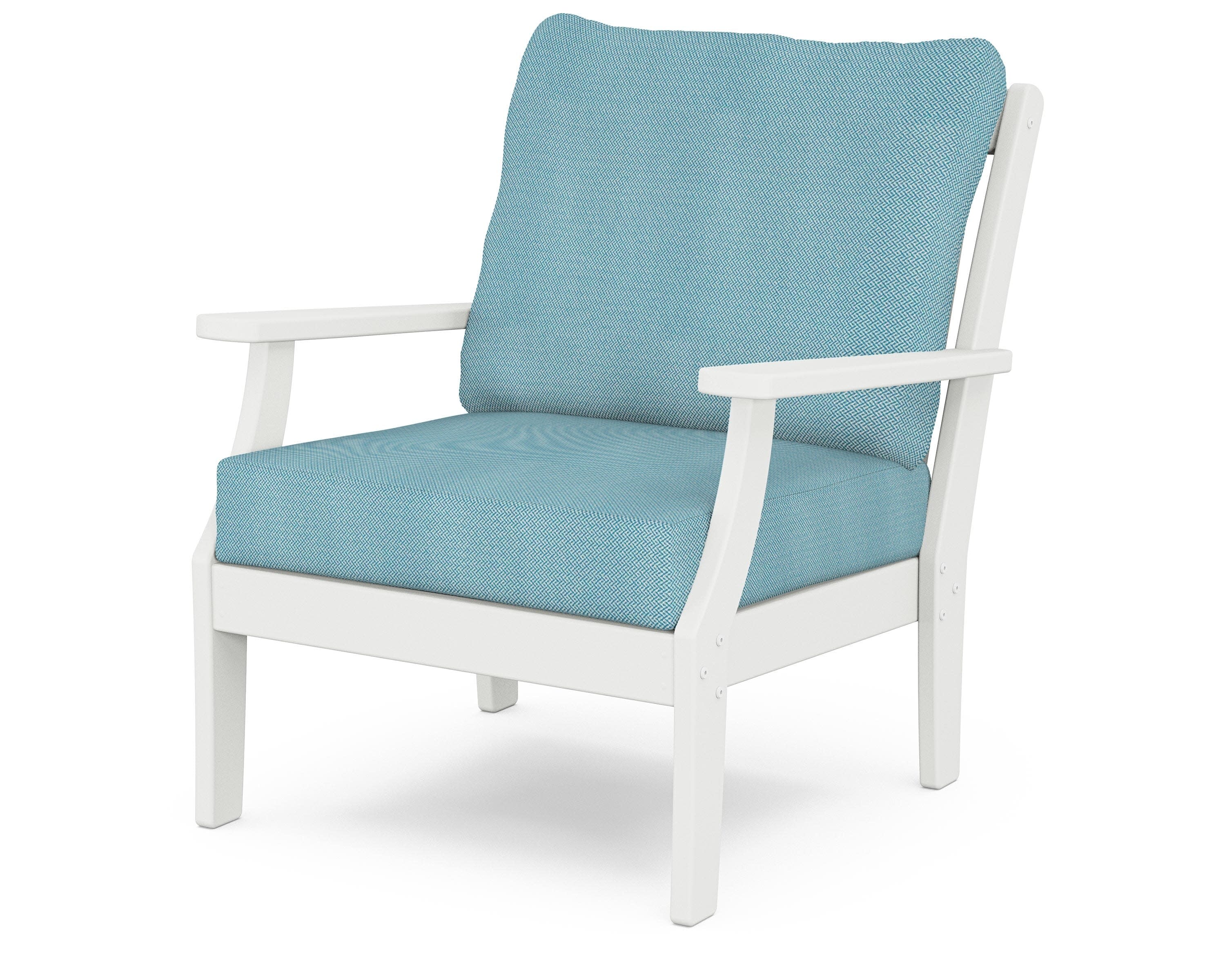 Braxton Deep Seating Chair in White / Lattice Sky Blue