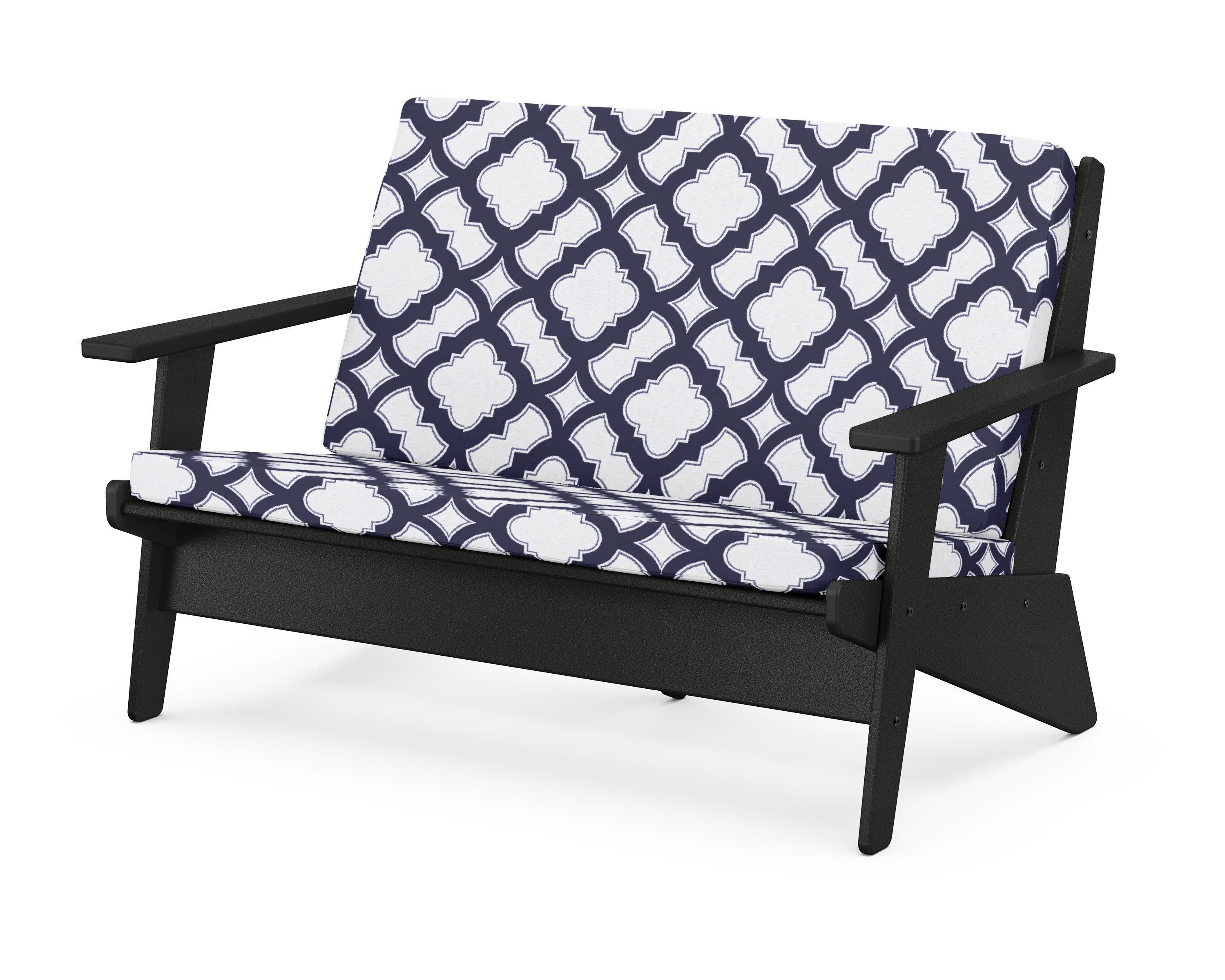 Riviera Modern Lounge Loveseat in Black / Trellis Navy