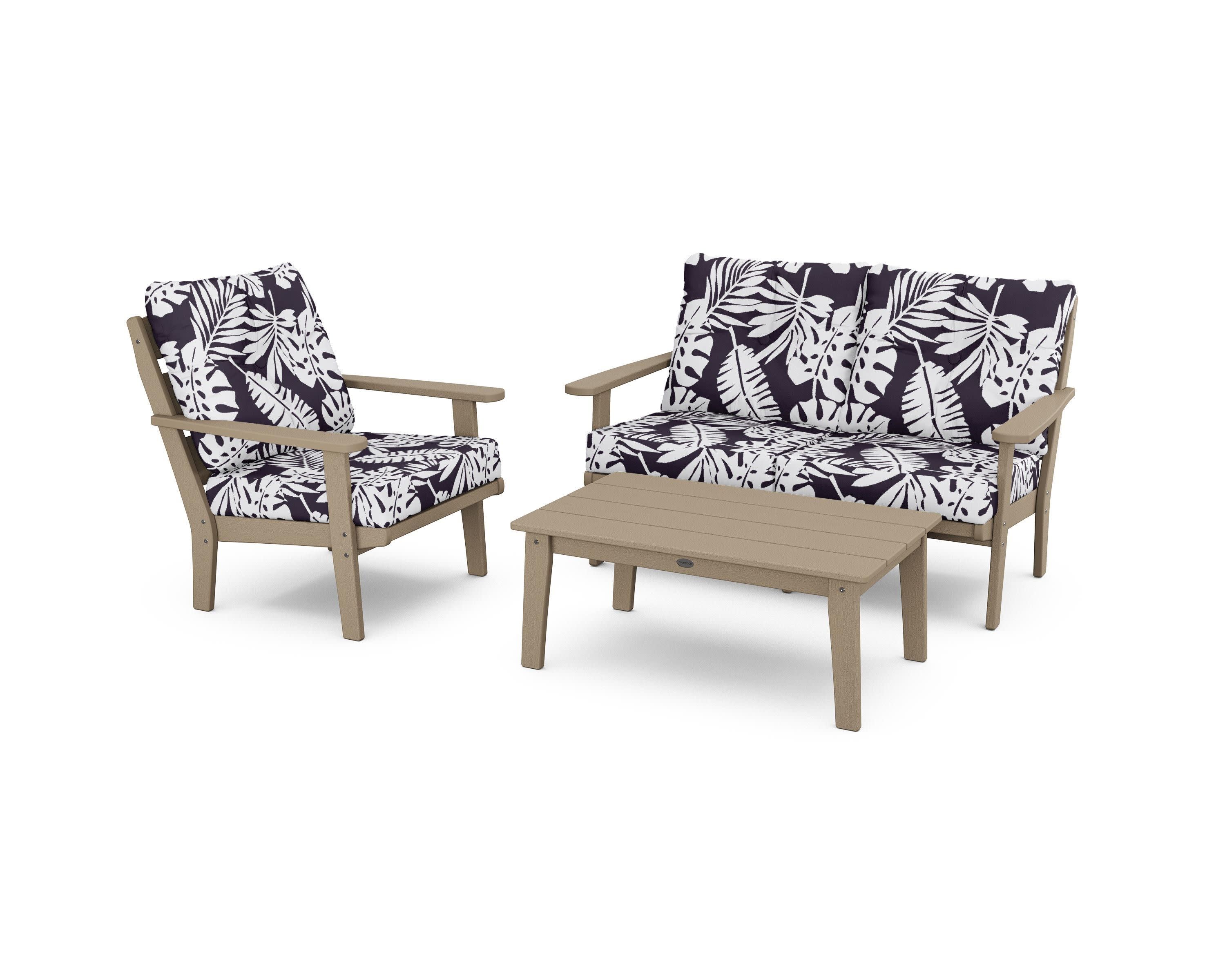 Lakeside 3-Piece Deep Seating Set in Vintage Sahara / Leaf Navy