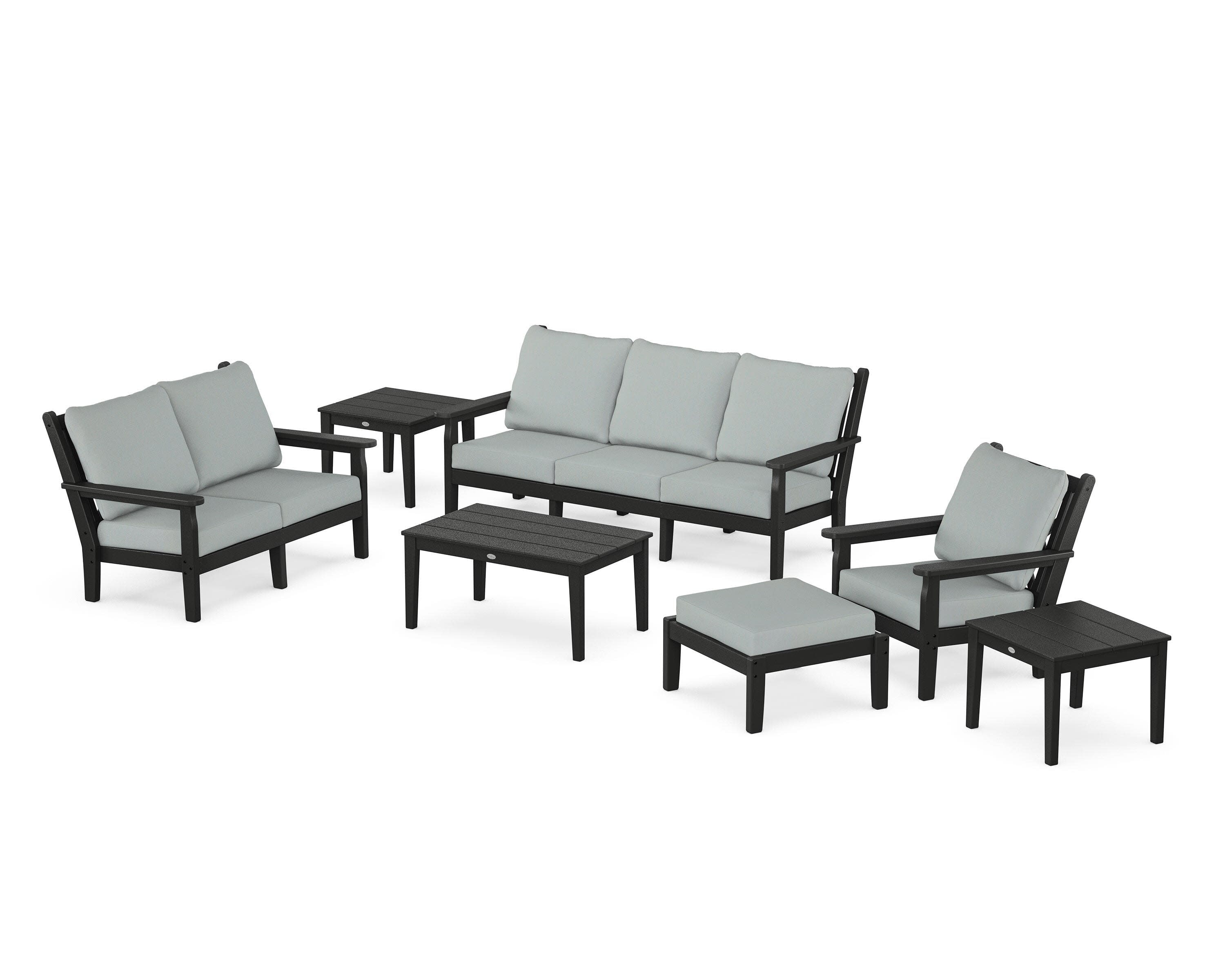 Chippendale 7-Piece Deep Seating Set in Black / Spa