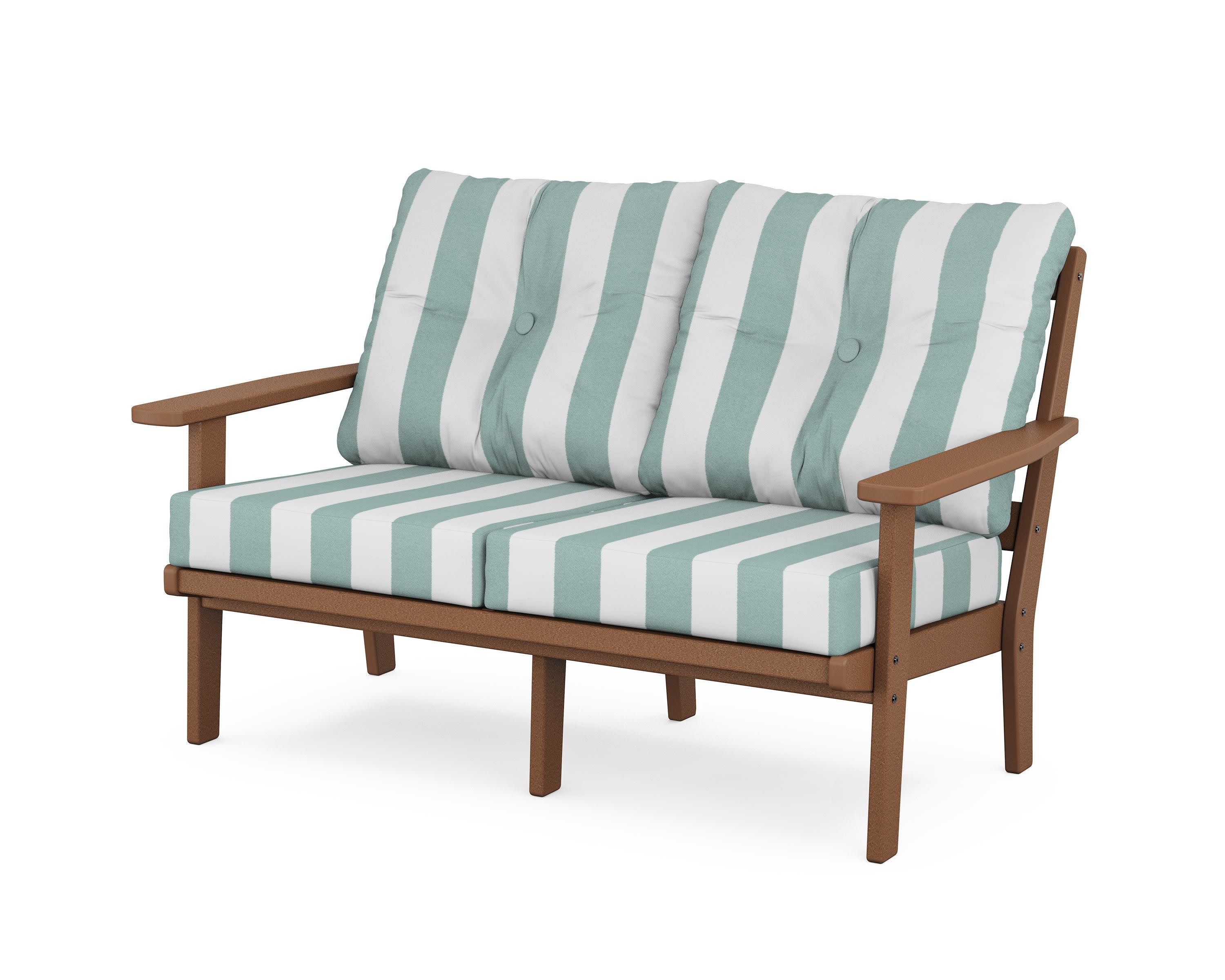 Oxford Deep SeatingLoveseat in Teak / Cabana Stripe Glacier Spa
