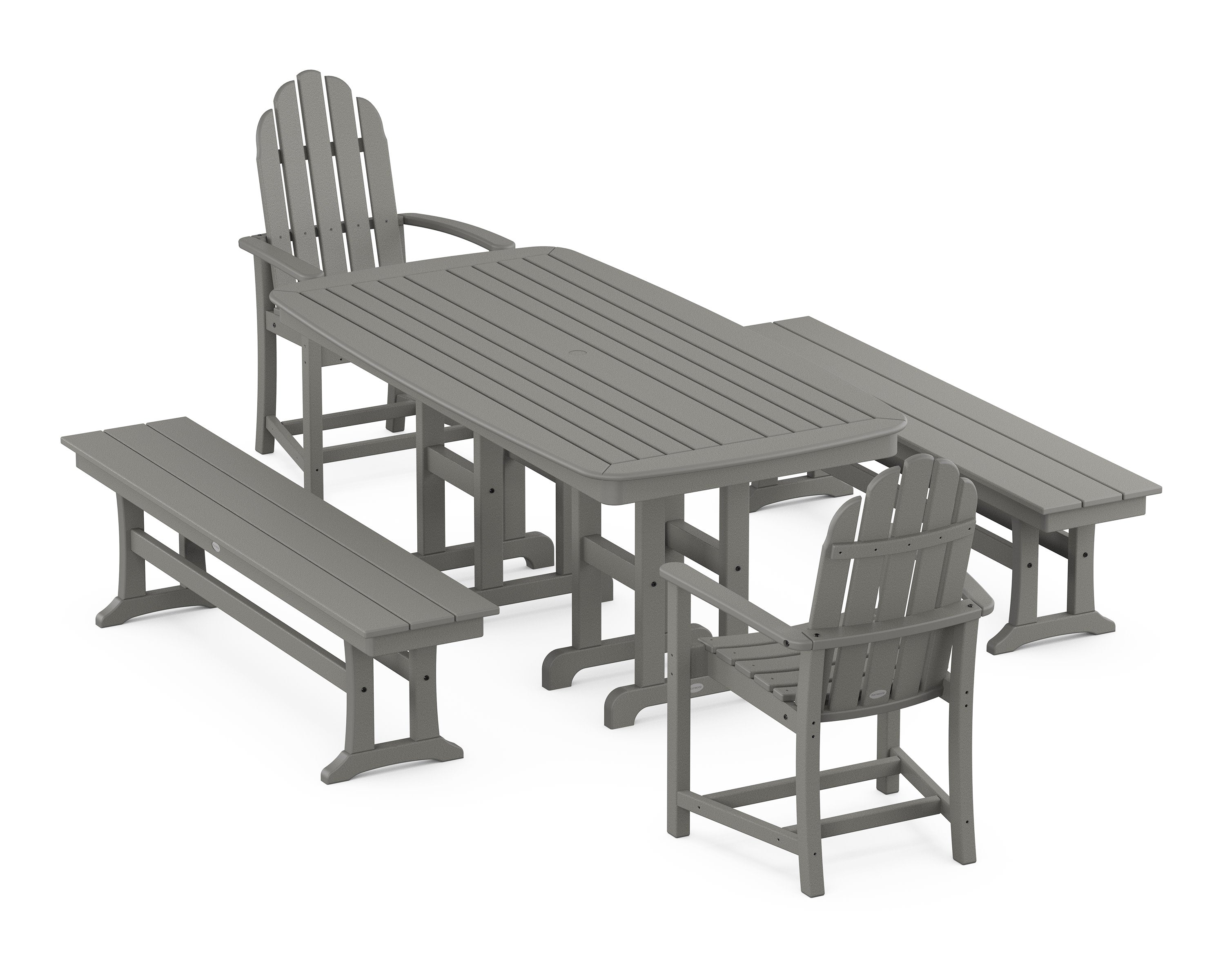 Classic Adirondack 5-Piece Dining Set with Benches in Slate Grey