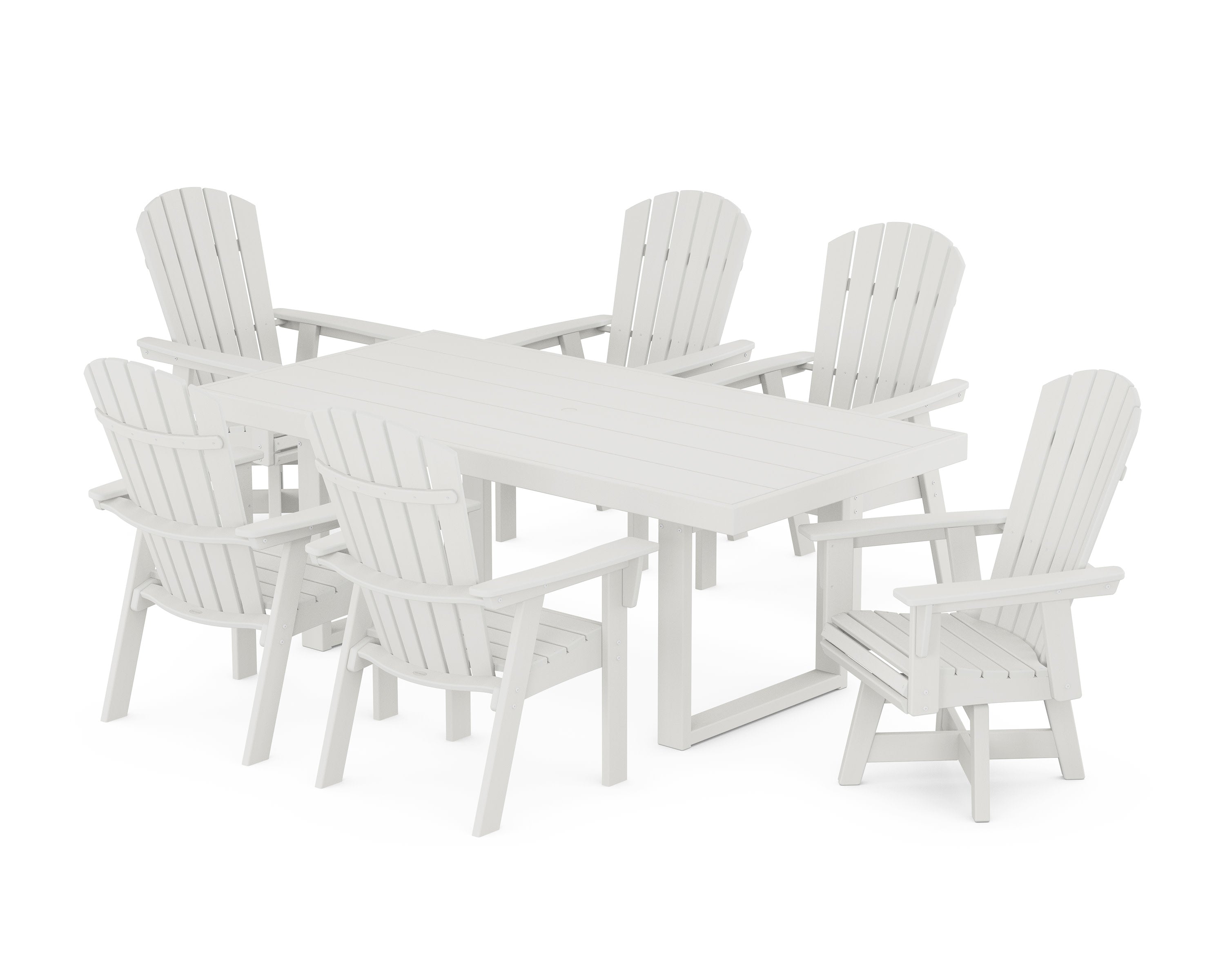 Nautical Curveback Adirondack Swivel Chair 7-Piece Dining Set in Vintage White