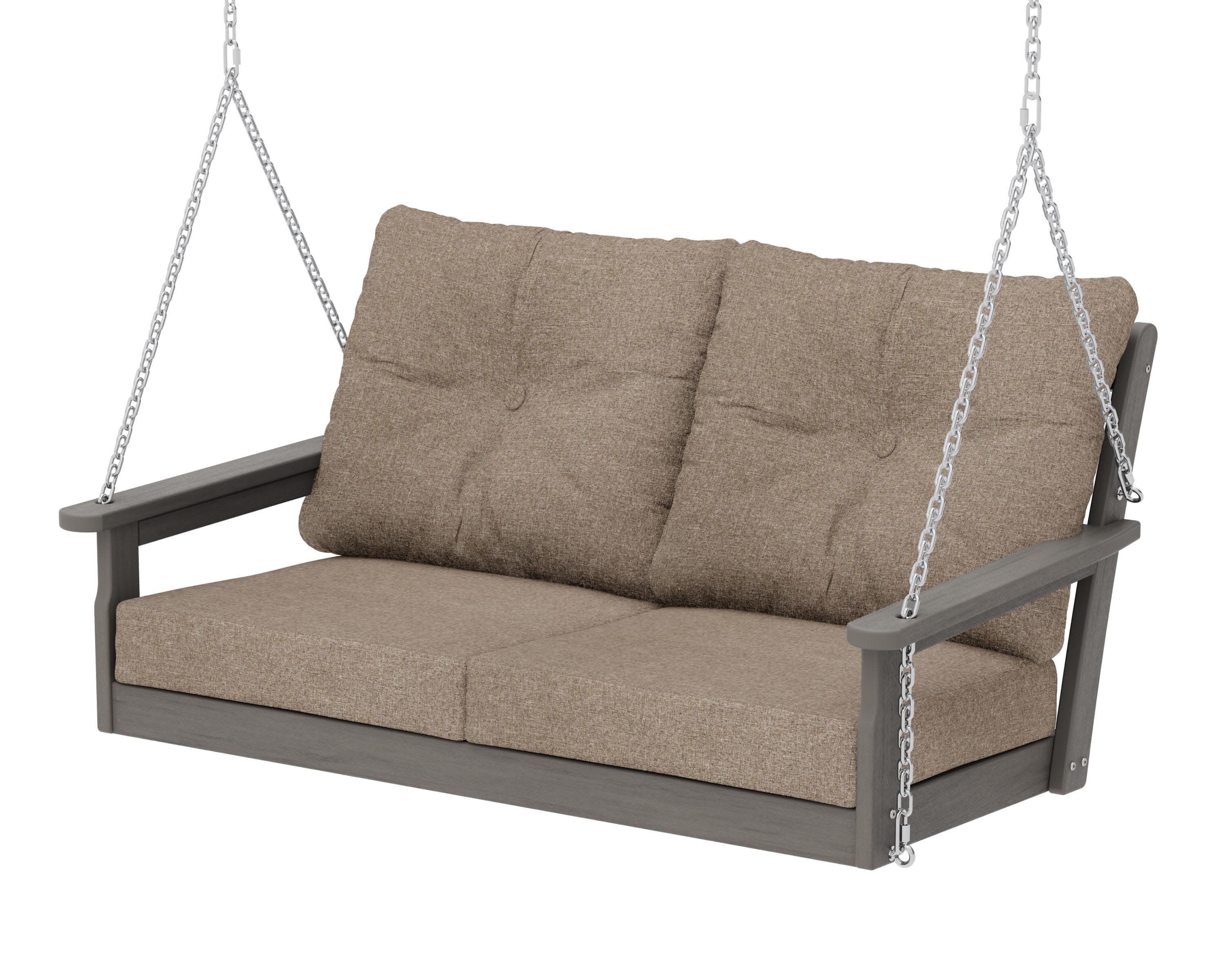 Vineyard Deep Seating Swing in Driftwood / Spiced Burlap
