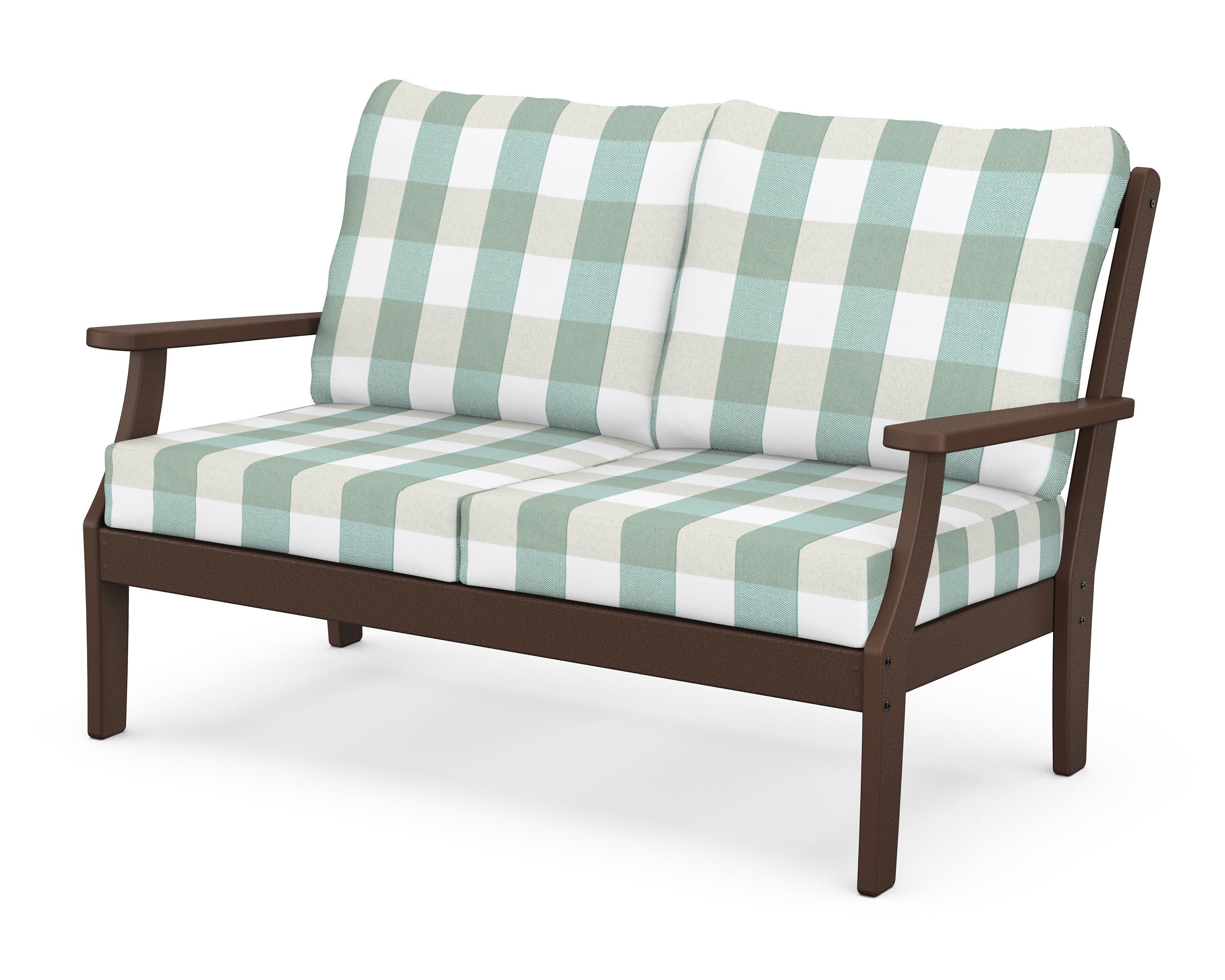 Braxton Deep Seating Loveseat in Mahogany / Buffalo Plaid Glacier Spa