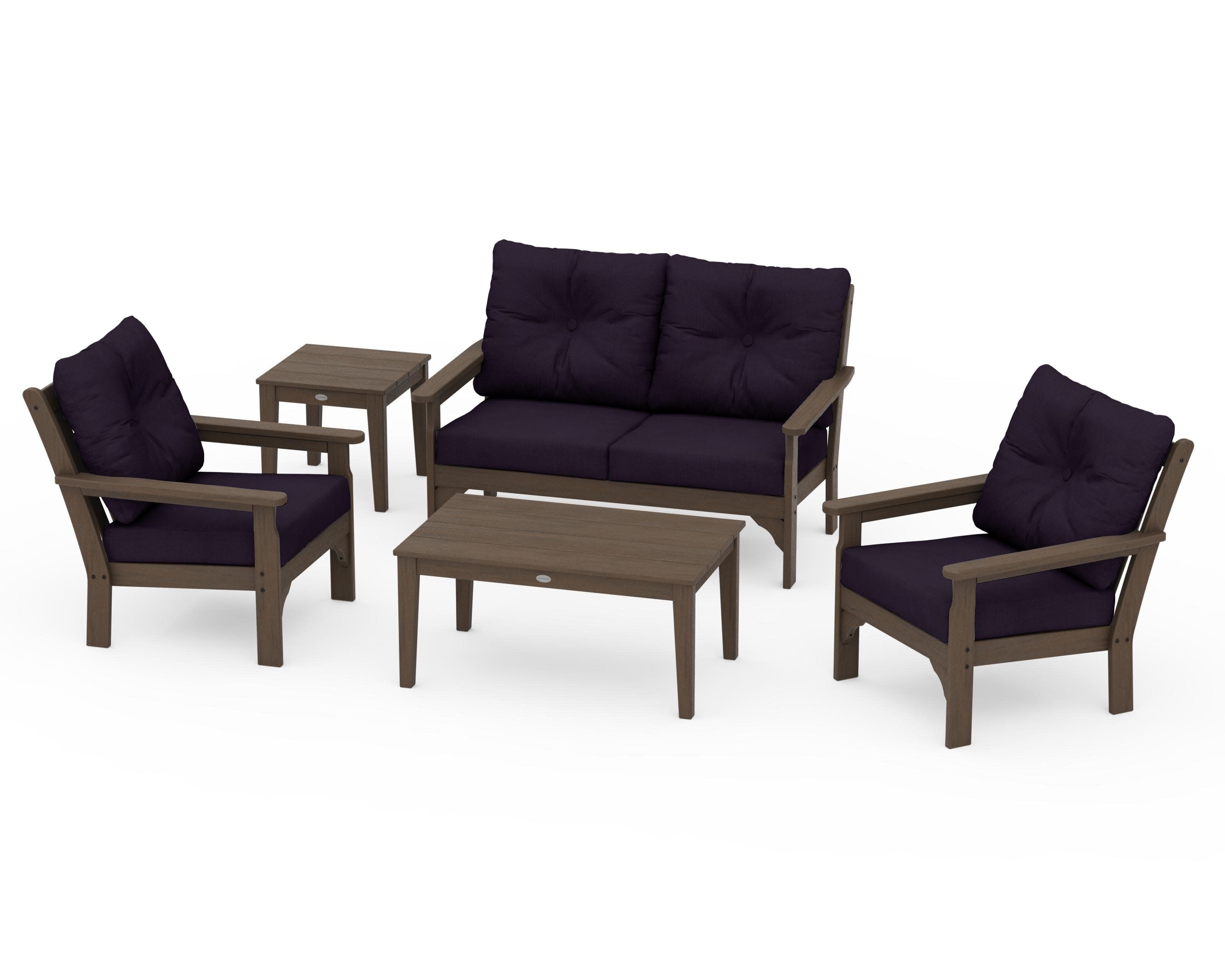 Vineyard 5-Piece Deep Seating Set in Kona / Navy Linen