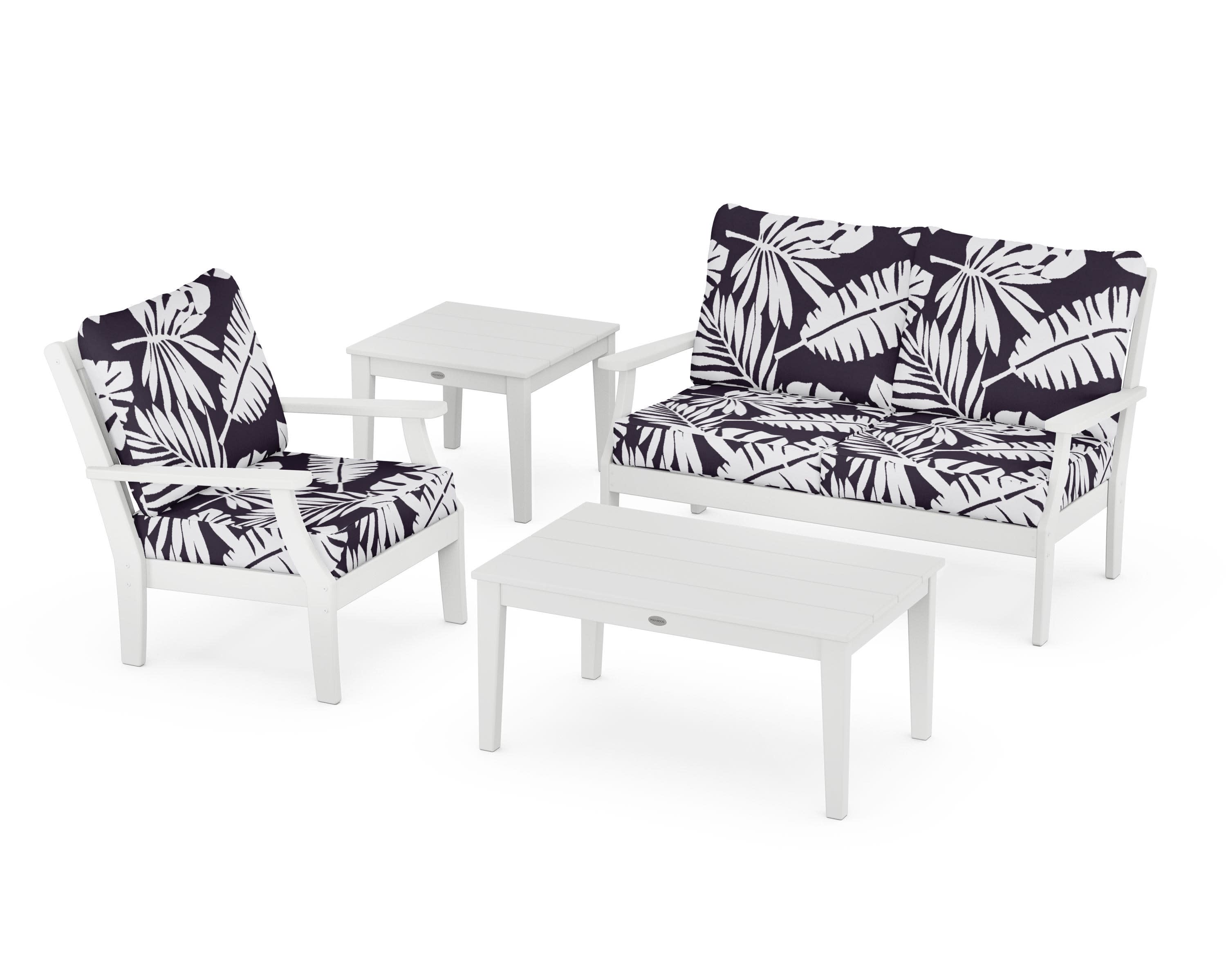 Braxton 4-Piece Deep Seating Set in White / Leaf Navy