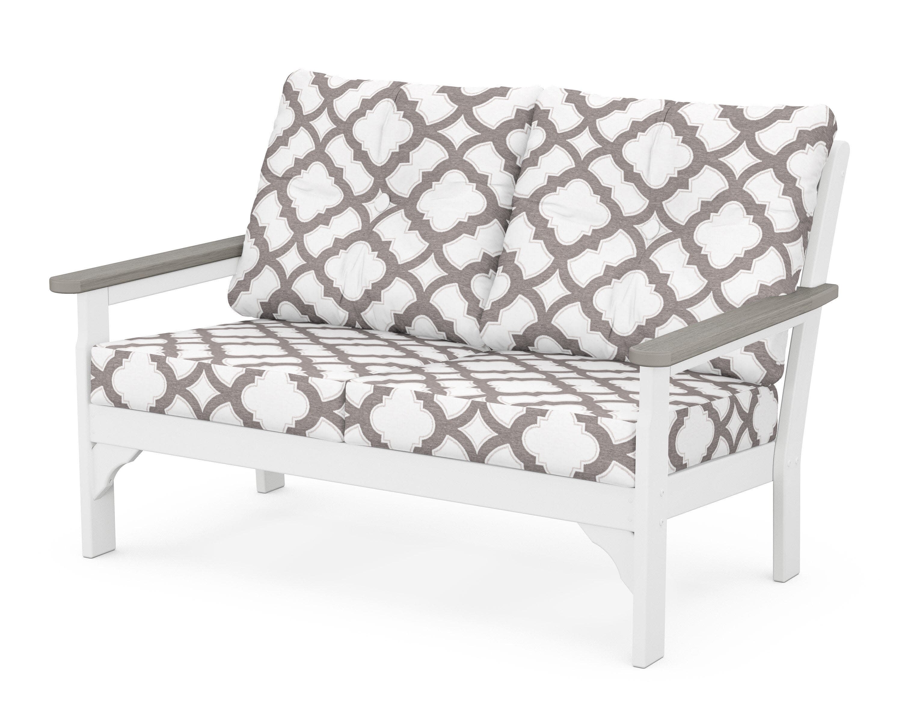 Vineyard Deep Seating Loveseat in White / Driftwood / Trellis Grey Mist