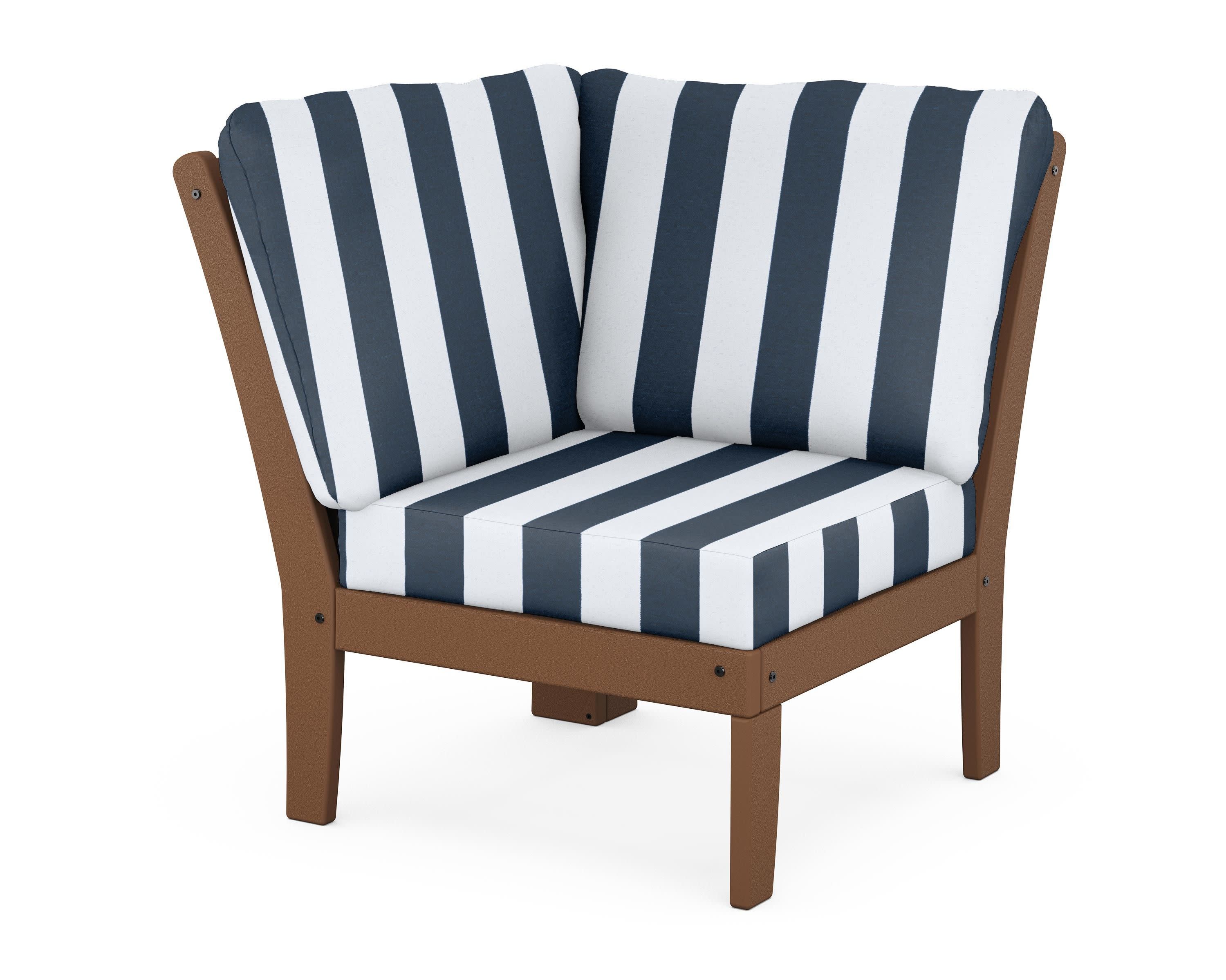 Braxton Modular Corner Chair in Teak / Cabana Stripe Marine Indigo