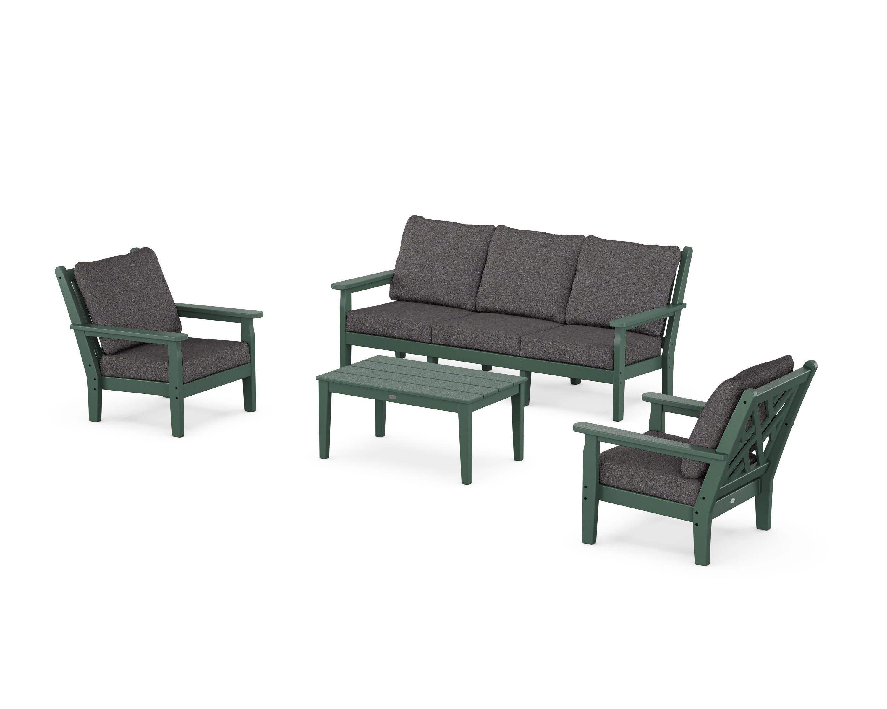 Chippendale 4-Piece Deep Seating Set with Sofa in Green / Ash Charcoal