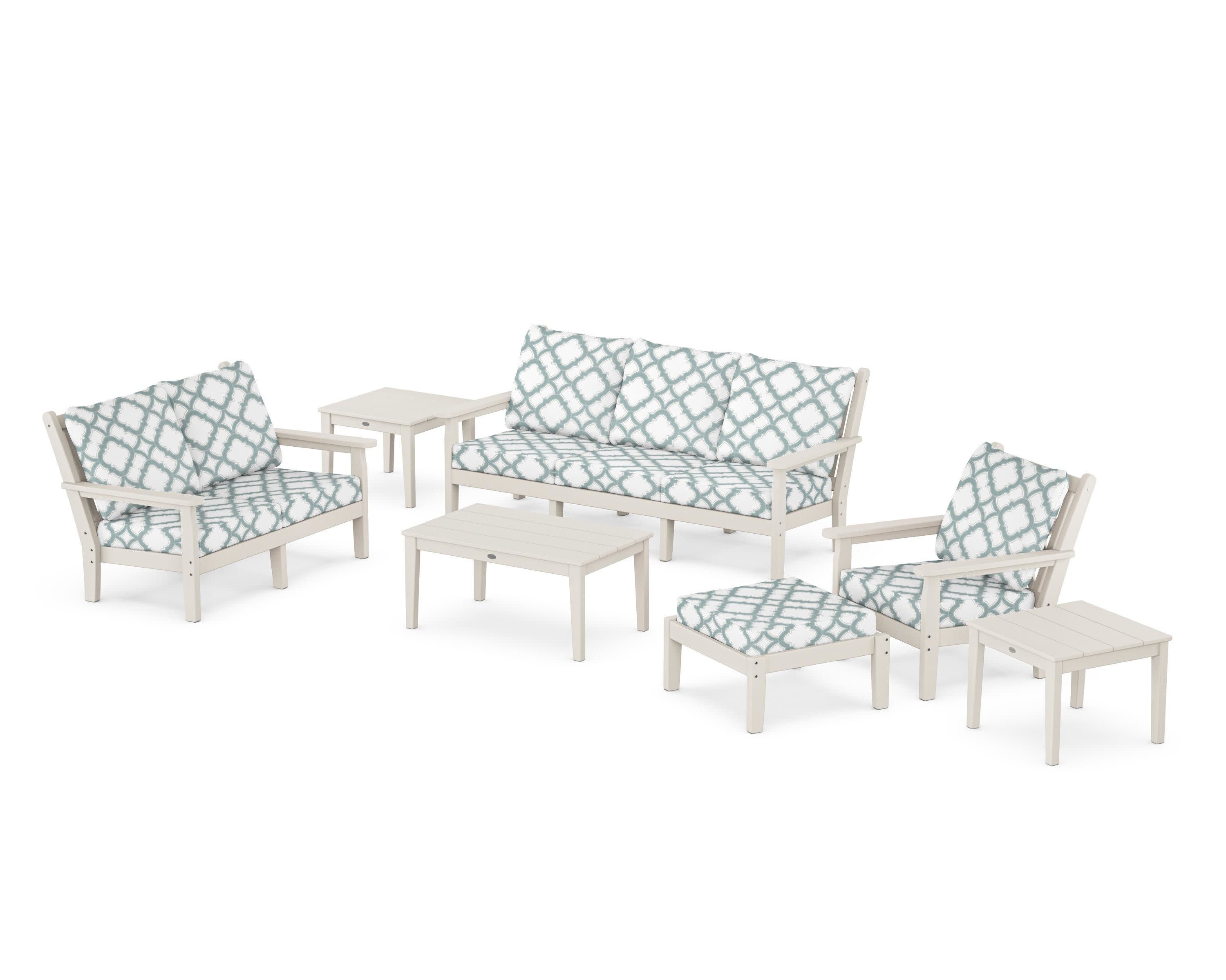 Chippendale 7-Piece Deep Seating Set in Sand / Trellis Glacier Spa