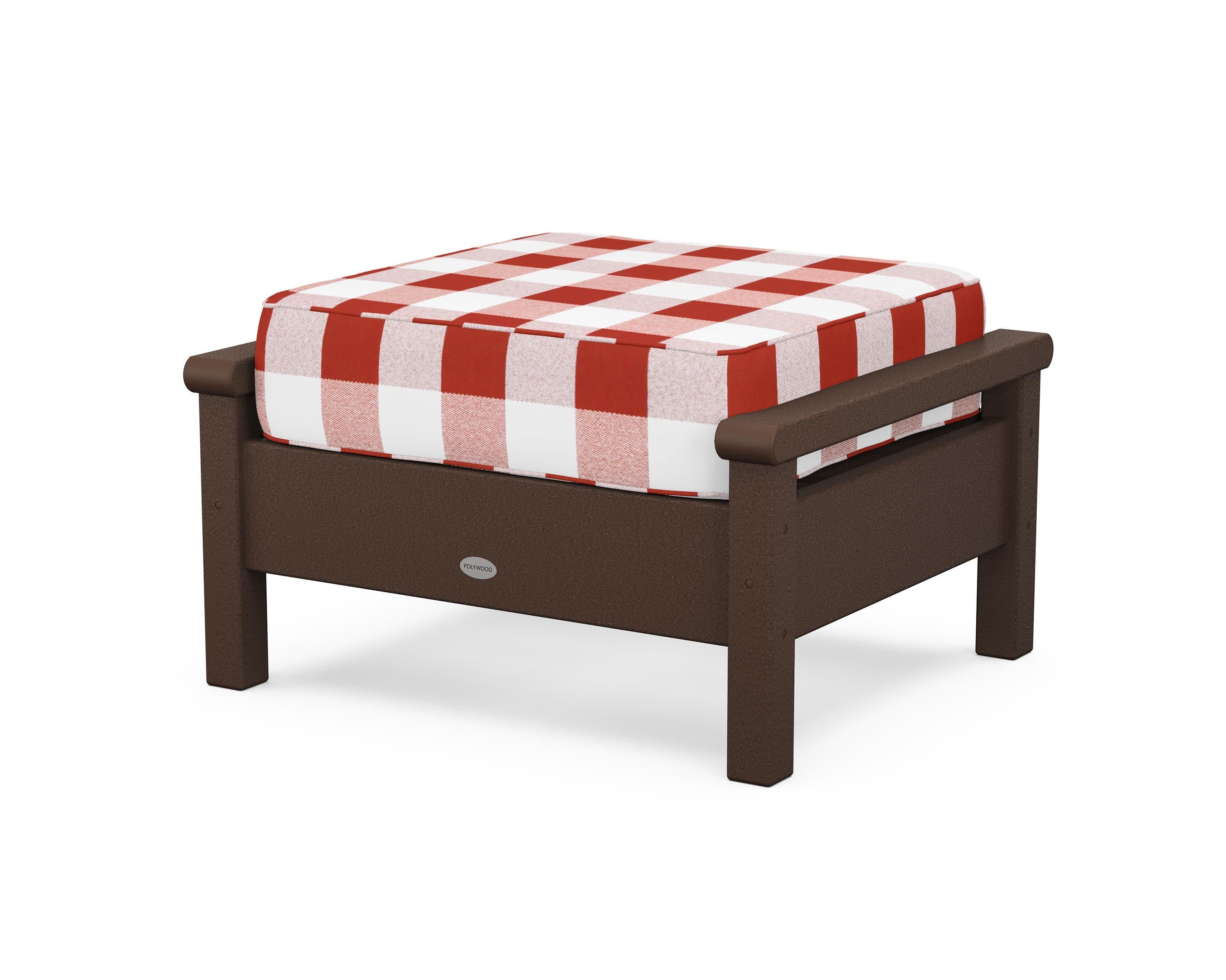 Harbour Deep Seating Ottoman in Mahogany / Buffalo Plaid Crimson