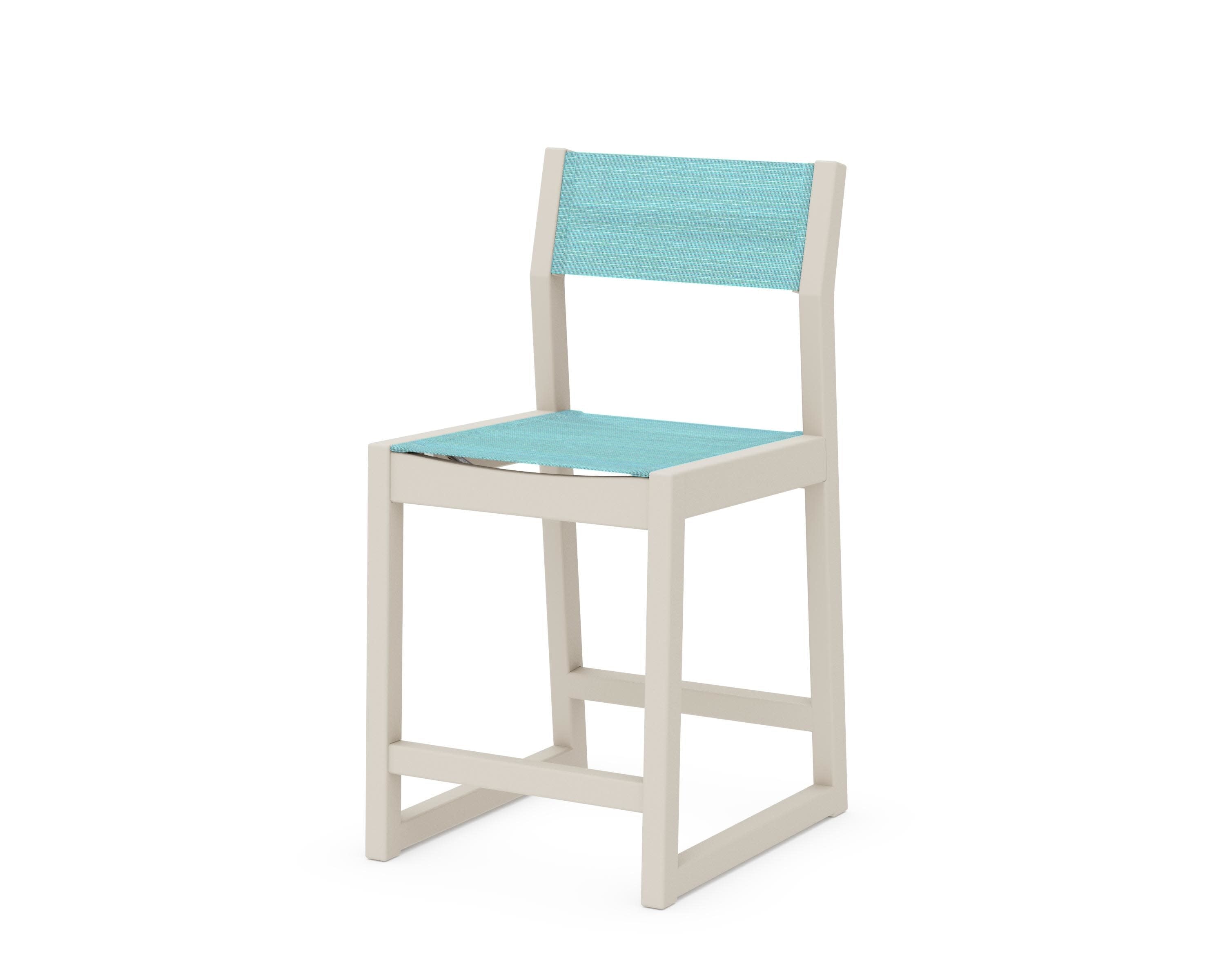 EDGE Sling Counter Side Chair in Sand / Dupioni Aquamarine Sling