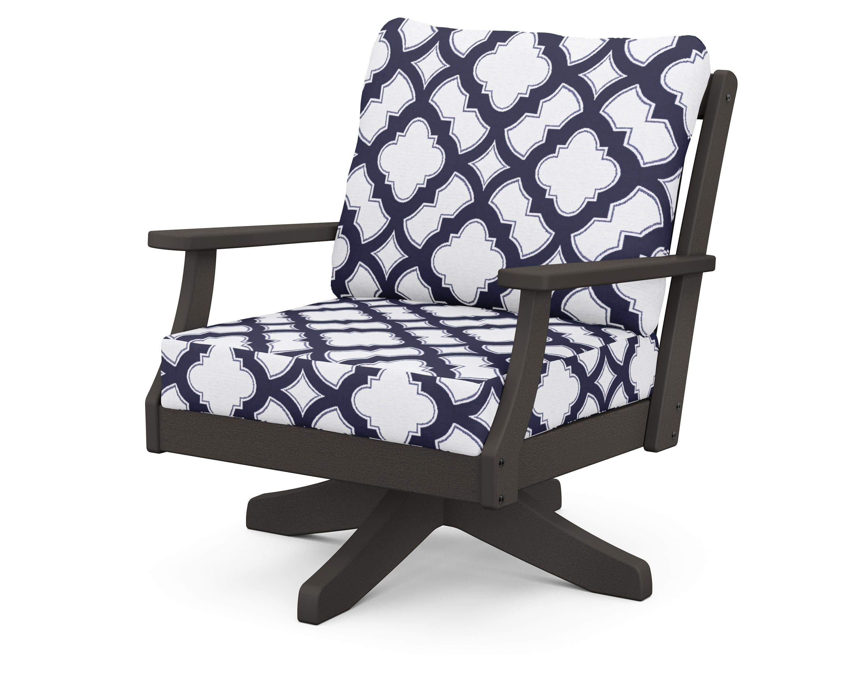 Braxton Deep Seating Swivel Chair in Vintage Coffee / Trellis Navy