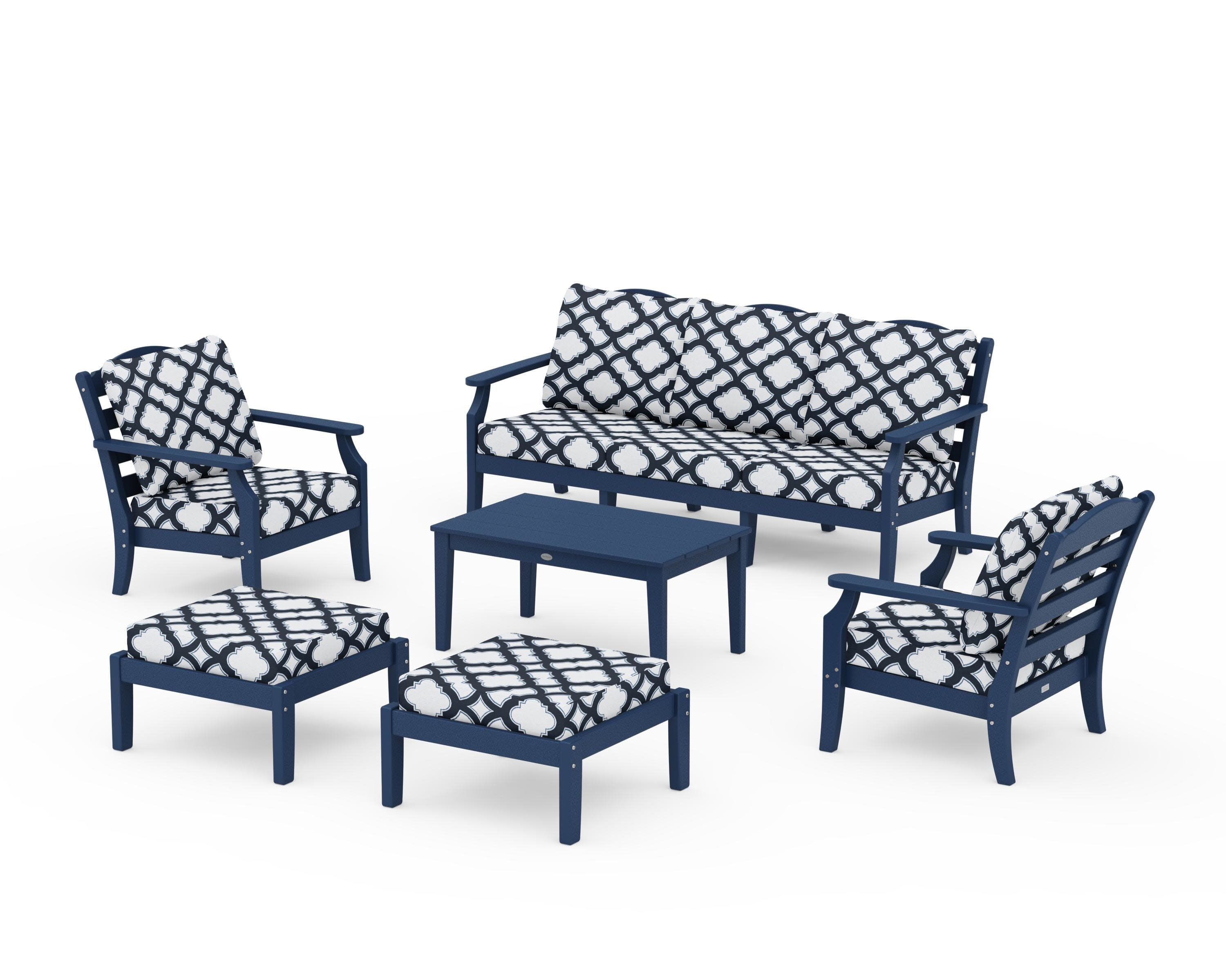 Savannah 6-Piece Lounge Sofa Set in Navy / Trellis Marine Indigo