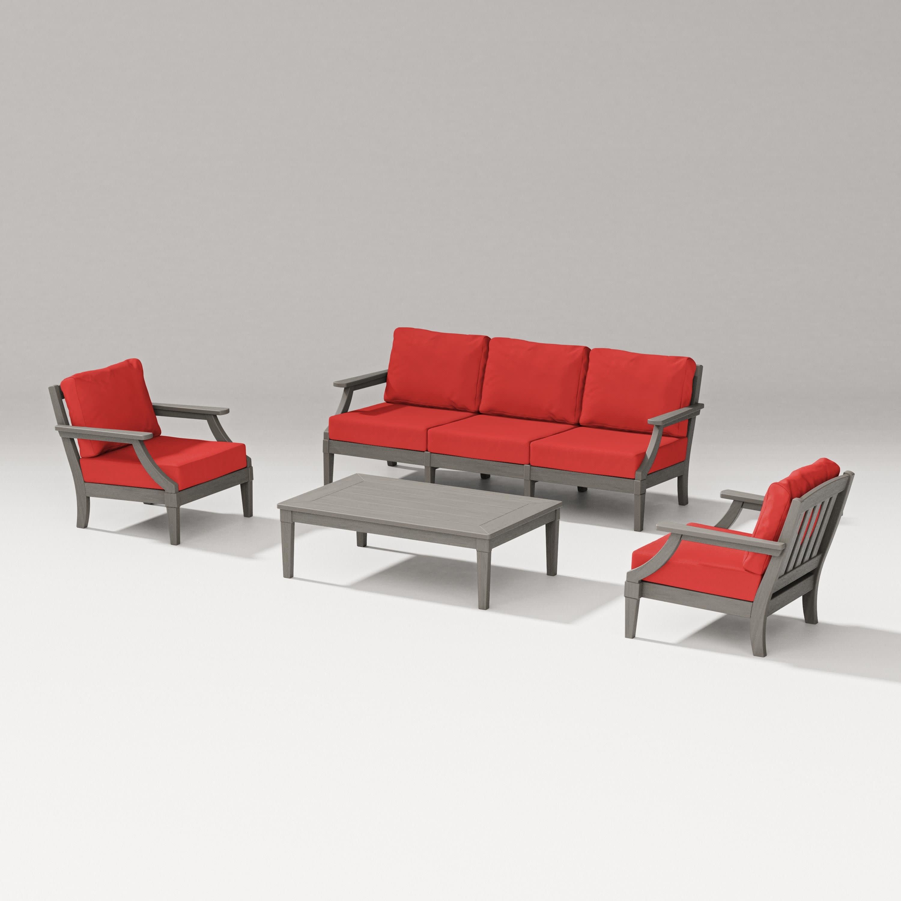 Estate 4-Piece Lounge Sofa Set in Driftwood / Crimson Linen