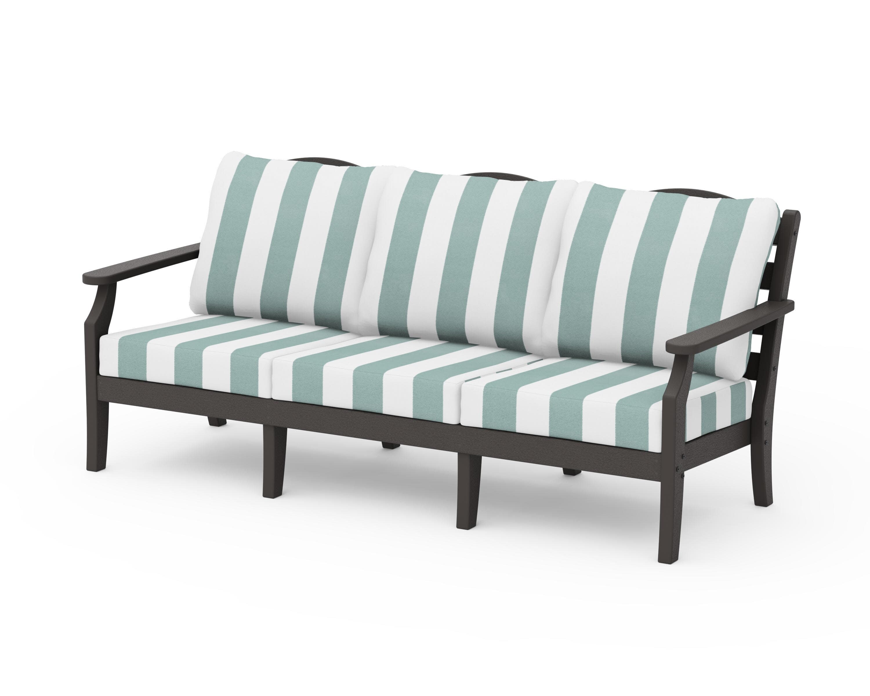 Savannah Deep Seating Sofa in Vintage Coffee / Cabana Stripe Glacier Spa