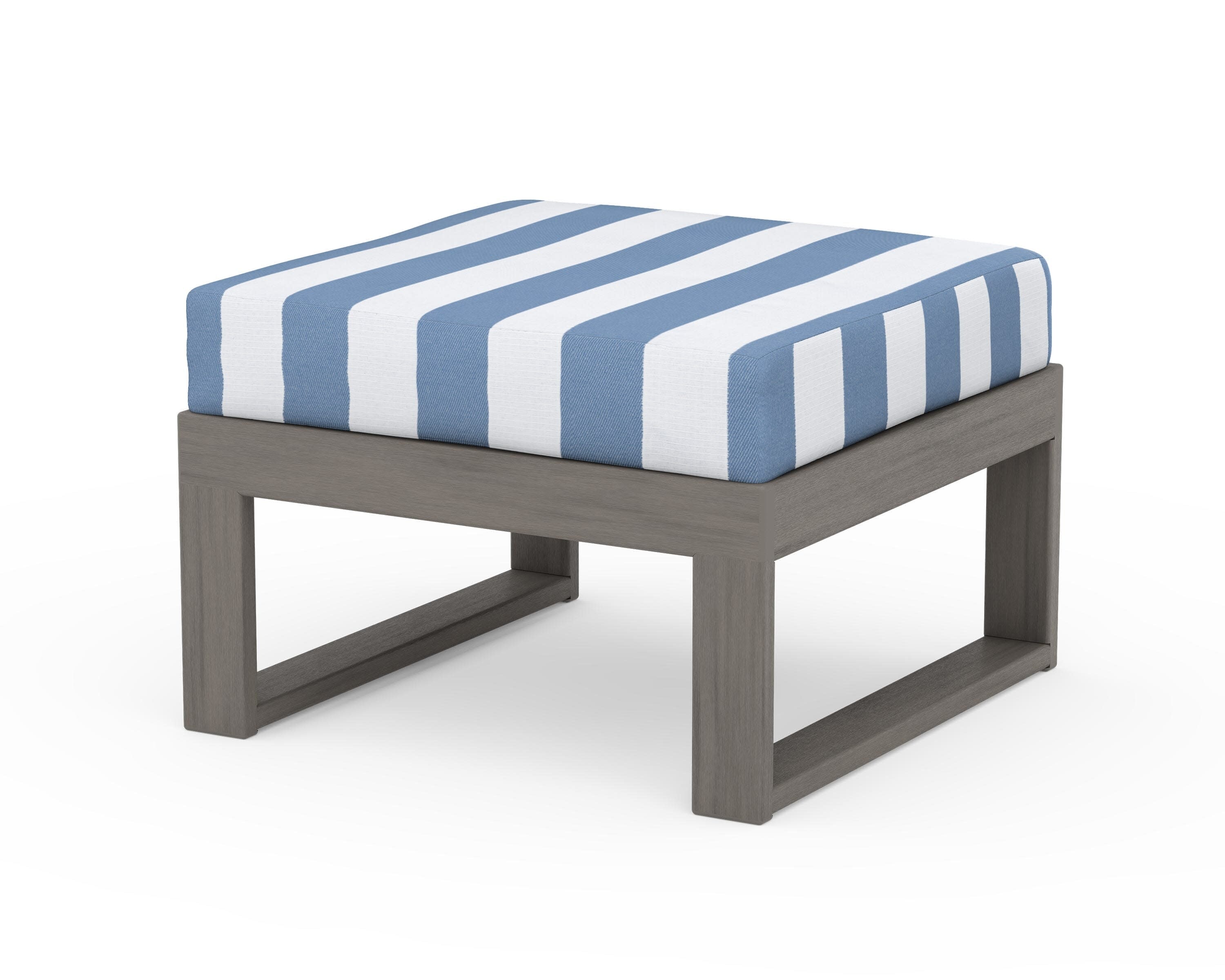 Modular Ottoman - Modern in Driftwood / Cabana Stripe Sky Blue