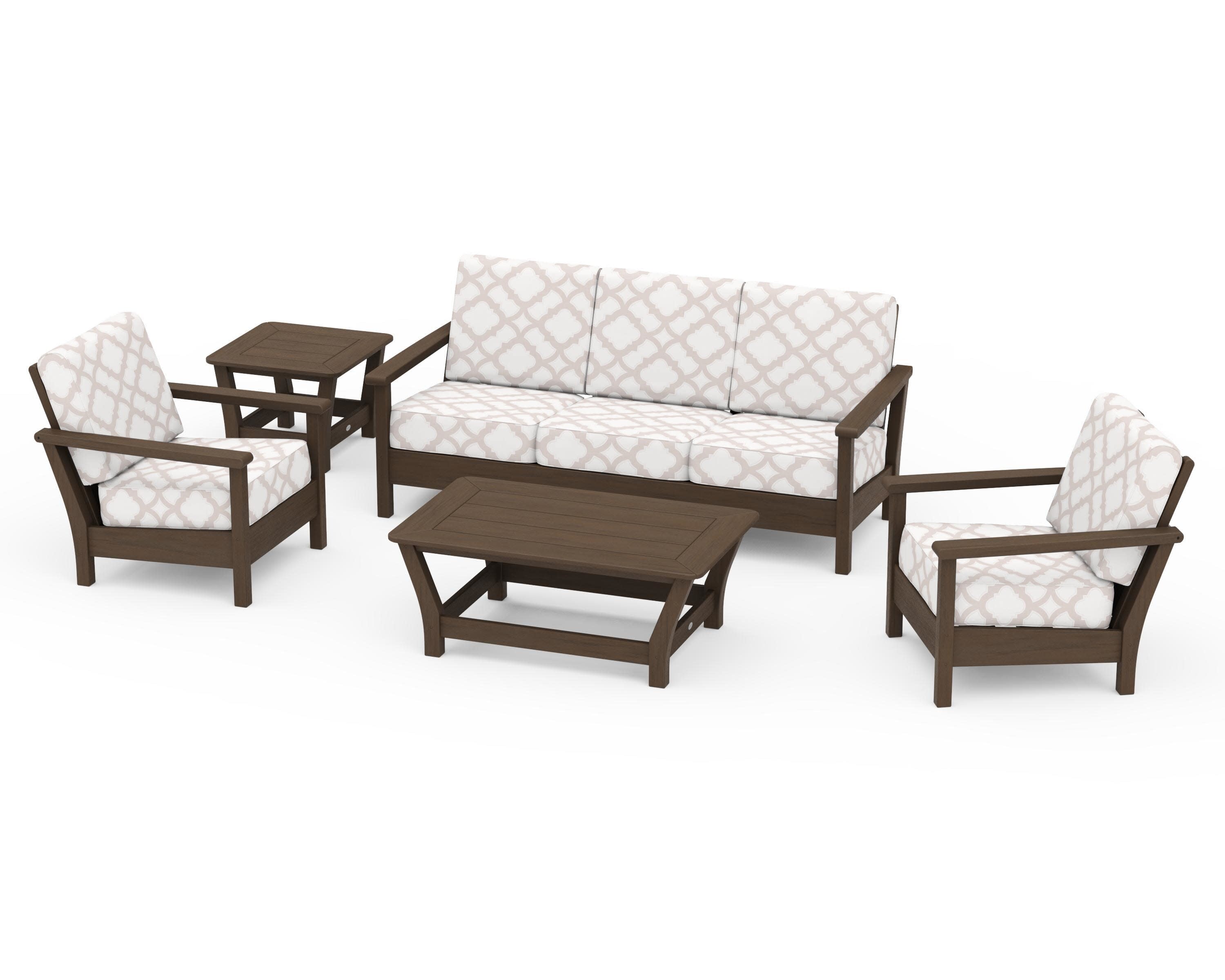 Harbour 5-Piece Deep Seating Set in Kona / Trellis Dune Burlap