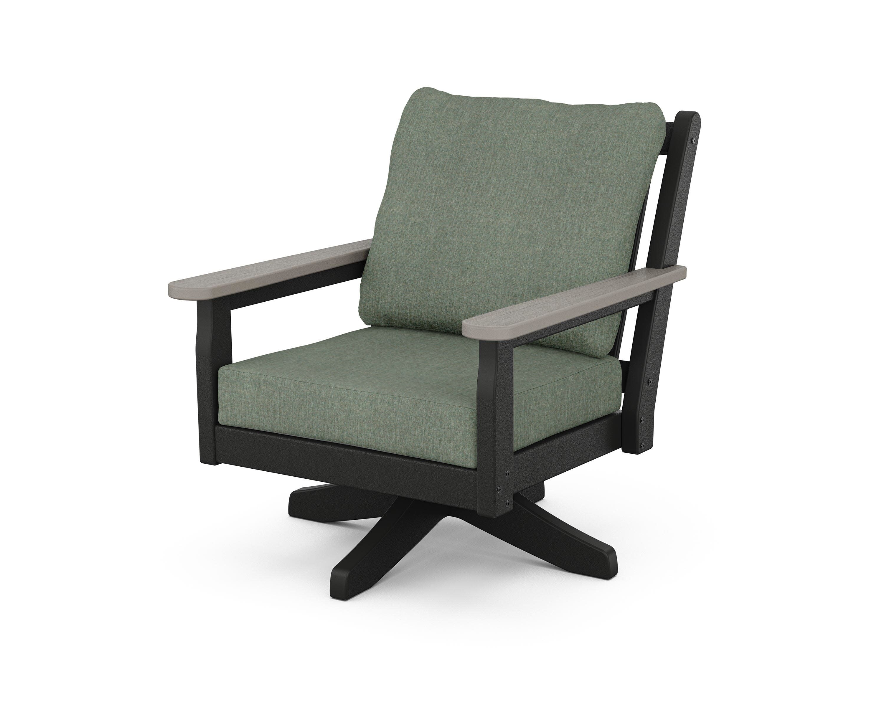 Chippendale Deep Seating Swivel Chair in Black / Driftwood / Cast Sage