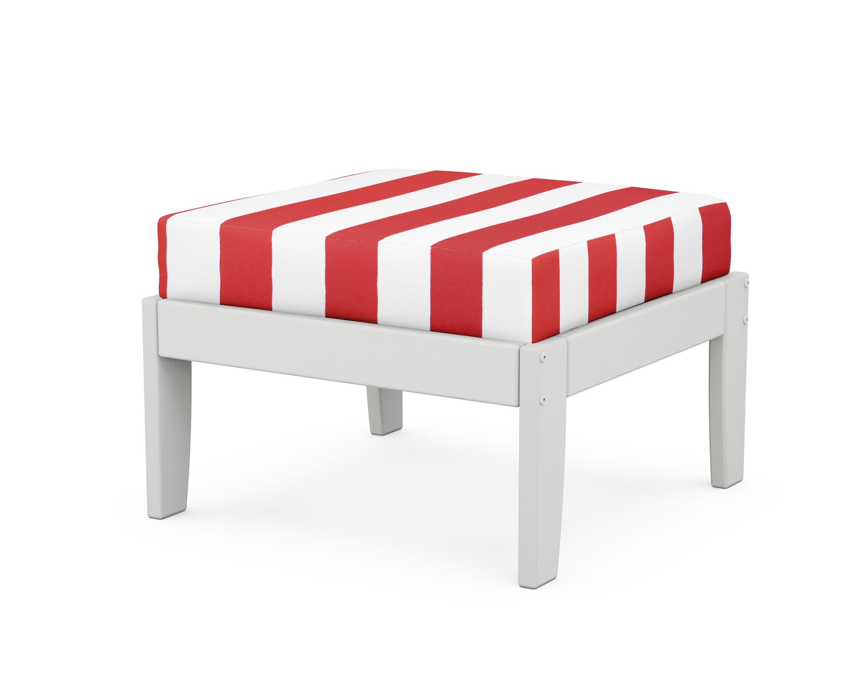 Modular Ottoman - Classic in White / Cabana Stripe Crimson