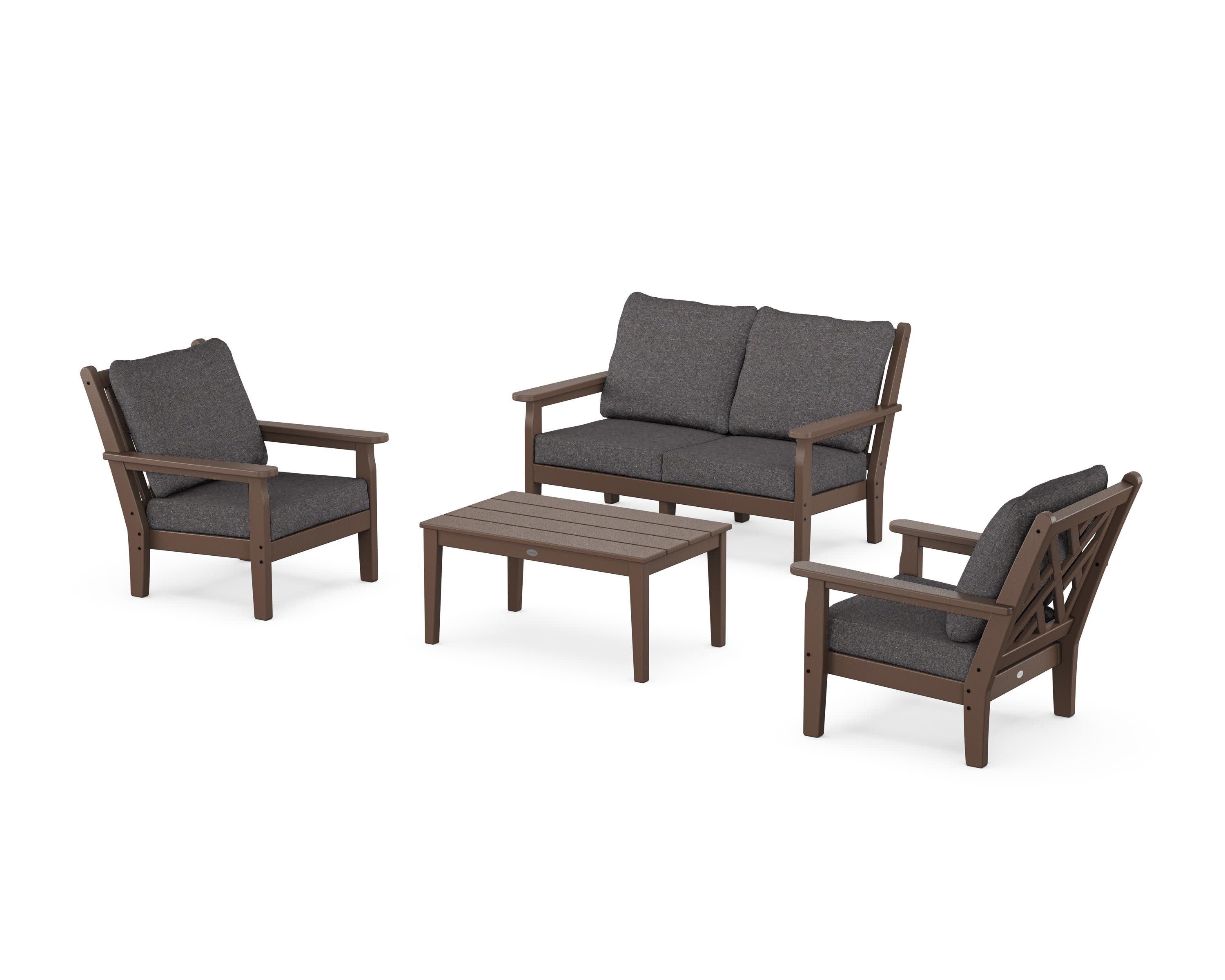 Chippendale 4-Piece Deep Seating Set with Loveseat in Mahogany / Ash Charcoal