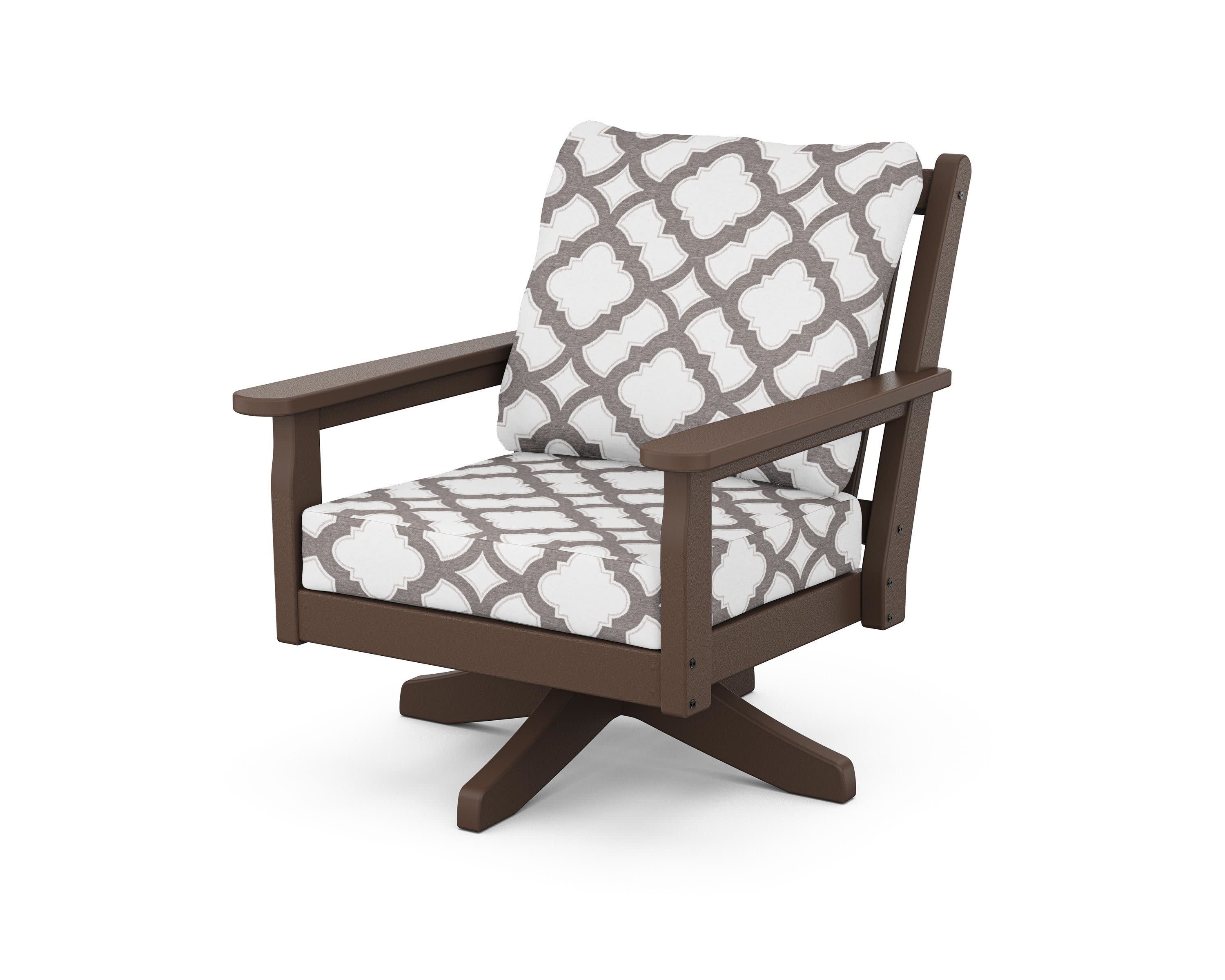 Chippendale Deep Seating Swivel Chair in Mahogany / Trellis Grey Mist