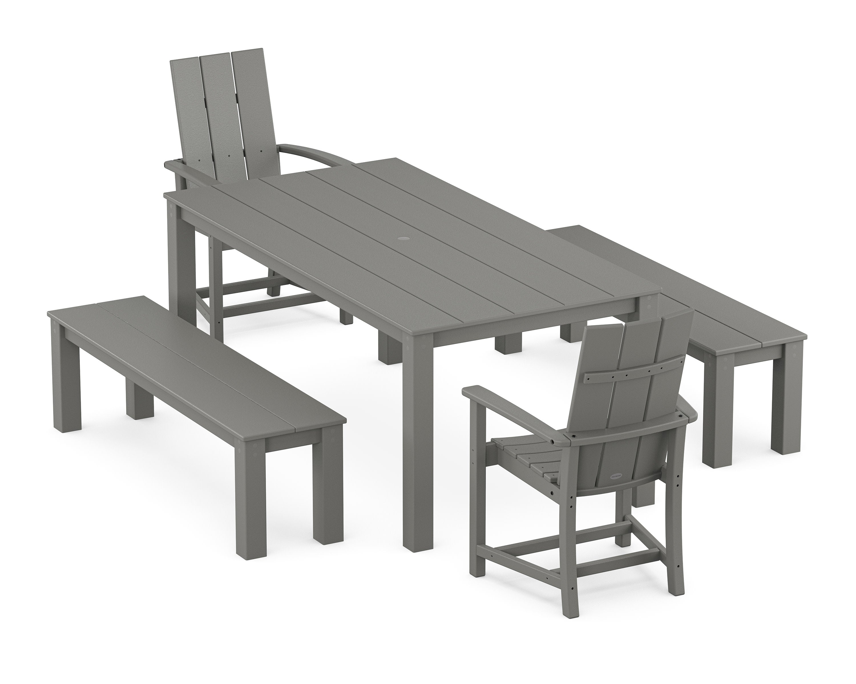 Modern Adirondack 5-Piece Parsons Dining Set with Benches in Slate Grey