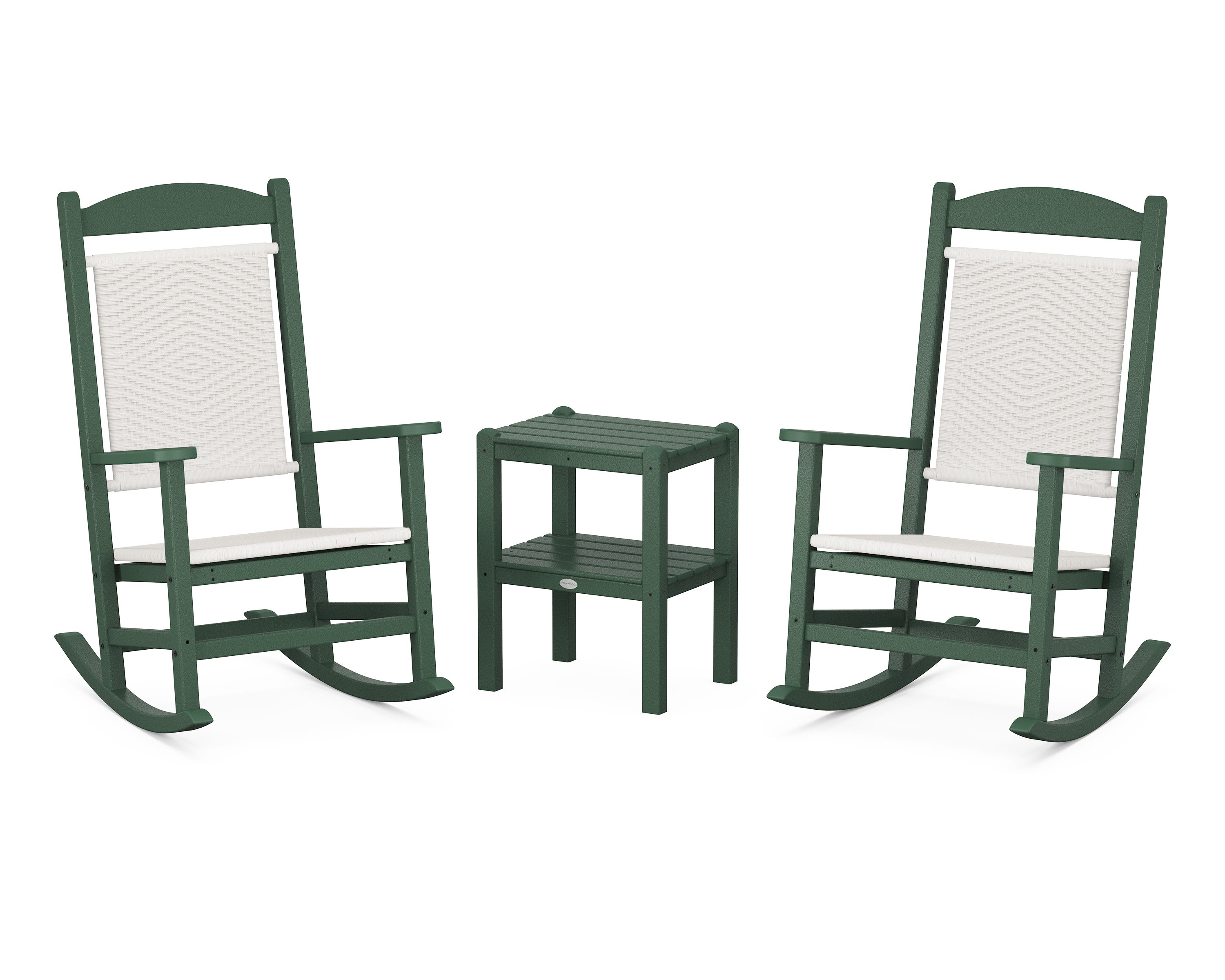 Presidential Woven Rocker 3-Piece Set in Green / White Loom