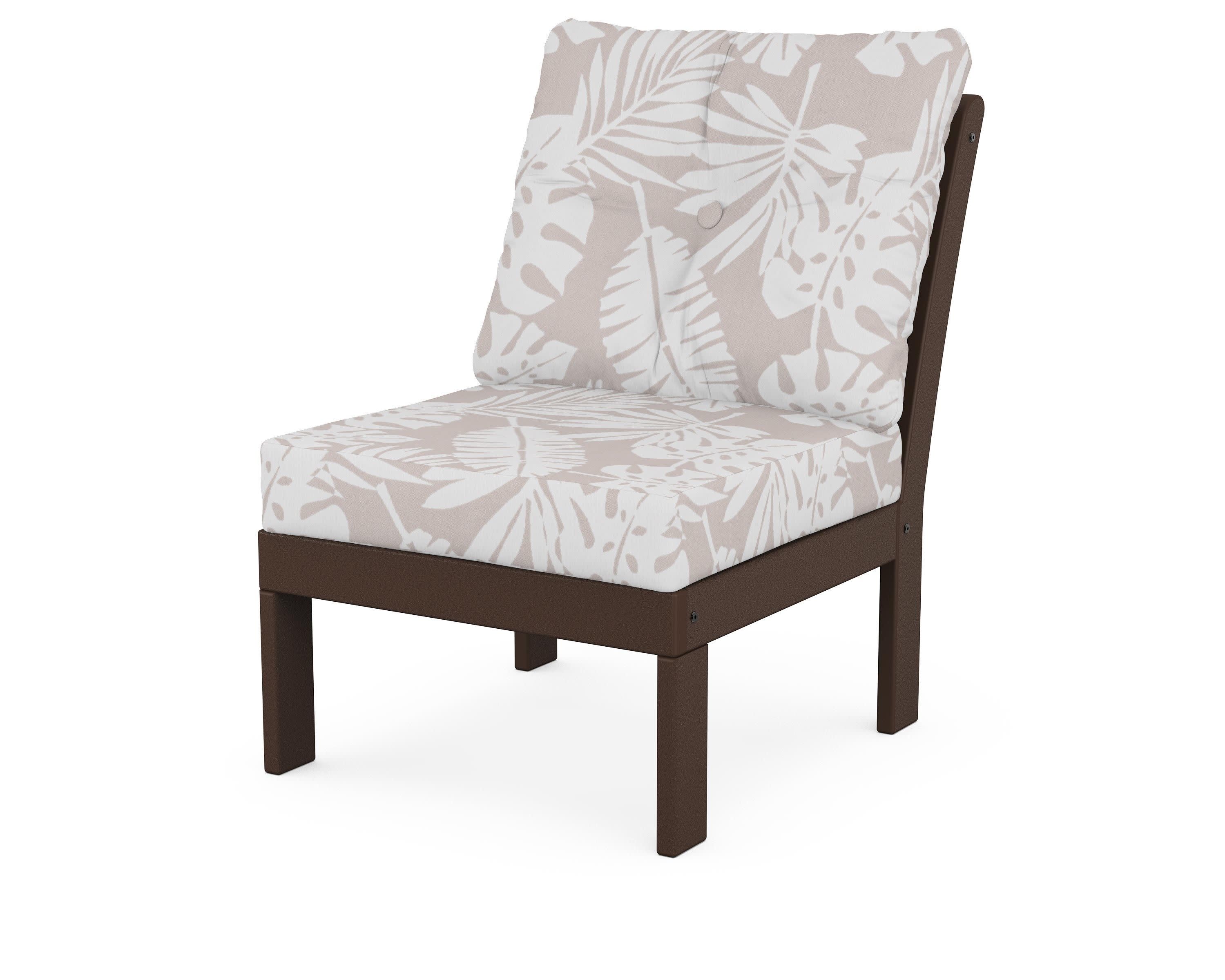 Vineyard Modular Armless Chair in Mahogany / Leaf Dune Burlap