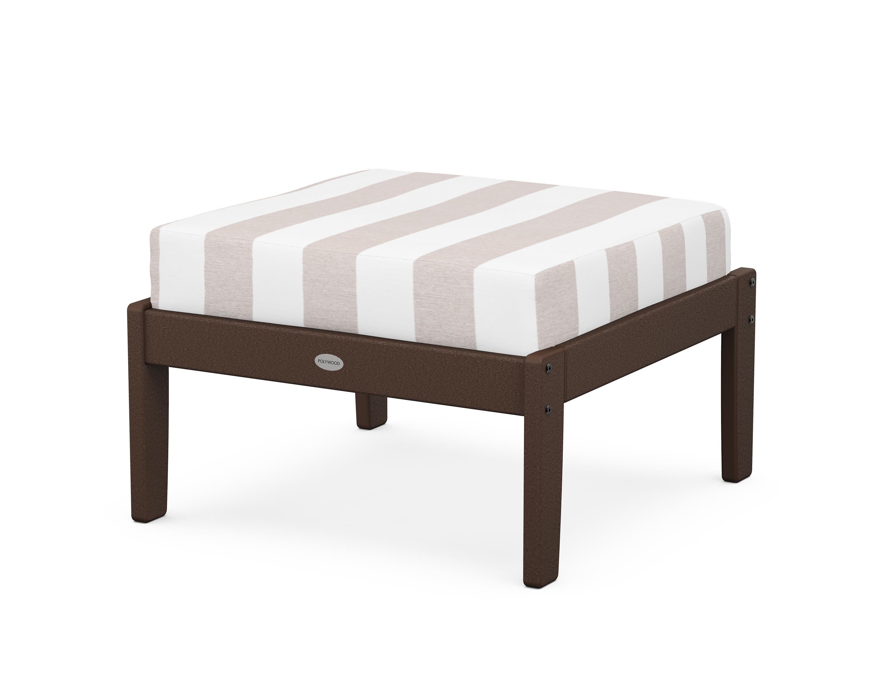 Braxton Deep Seating Ottoman in Mahogany / Cabana Stripe Dune Burlap
